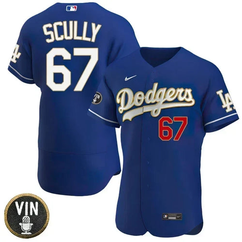 Los Angeles Dodgers Vin Scully Tribute Gold Trim Jersey – All Stitched