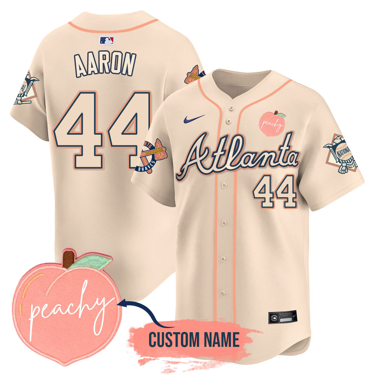 Men's Personalized Braves 2024 "Peach Fuzz" Jersey - All Stitched