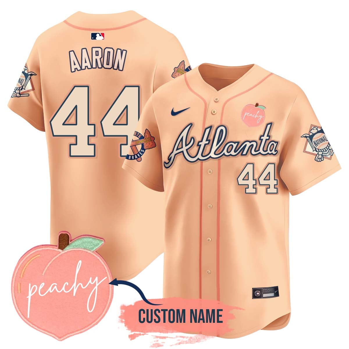 Men's Personalized Braves 2024 "Peach Fuzz" Jersey - All Stitched