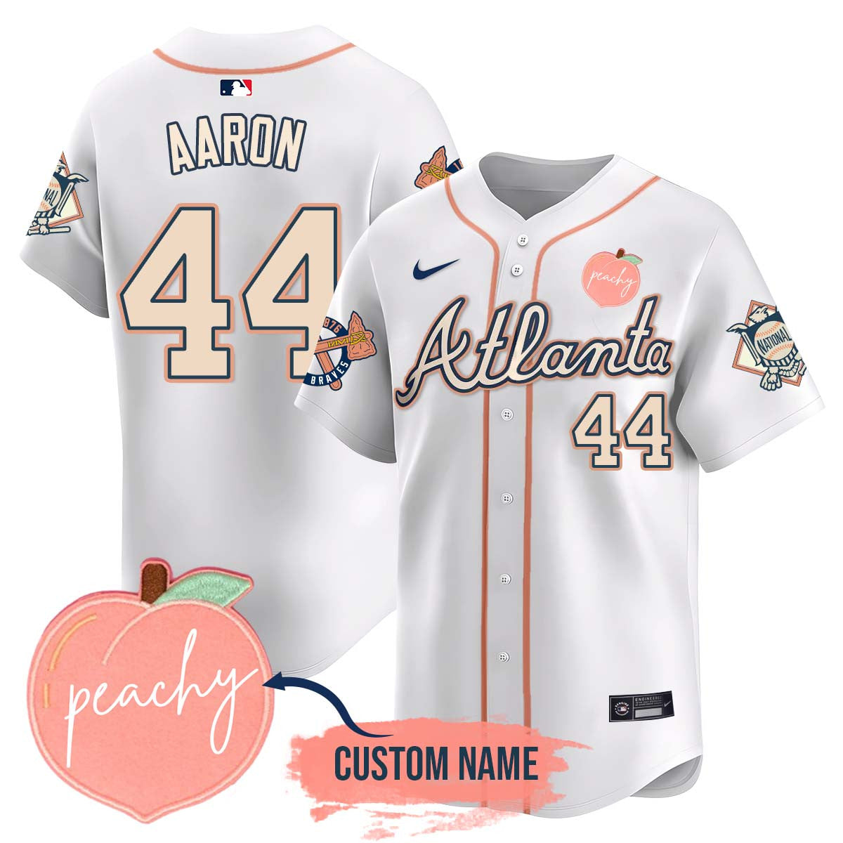 Men's Personalized Braves 2024 "Peach Fuzz" Jersey - All Stitched