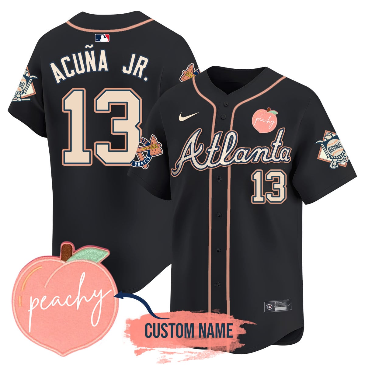 Men's Personalized Braves 2024 "Peach Fuzz" Jersey - All Stitched