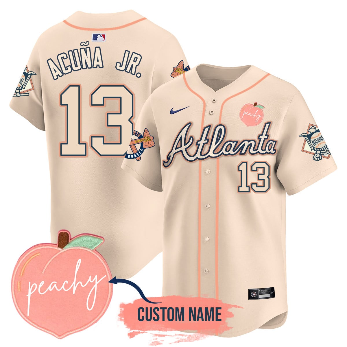Men's Personalized Braves 2024 "Peach Fuzz" Jersey - All Stitched