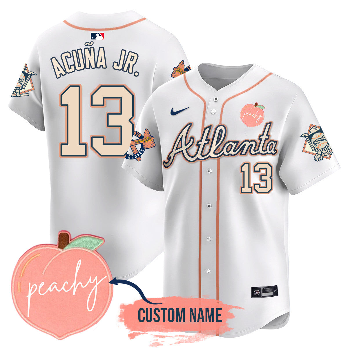 Men's Personalized Braves 2024 "Peach Fuzz" Jersey - All Stitched