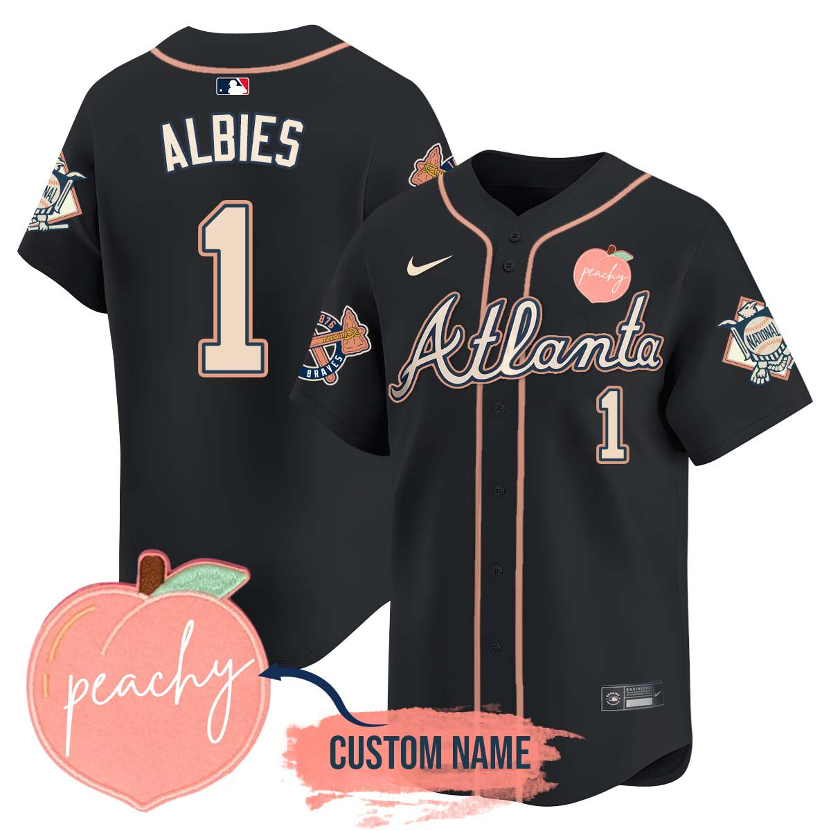 Men's Personalized Braves 2024 "Peach Fuzz" Jersey - All Stitched