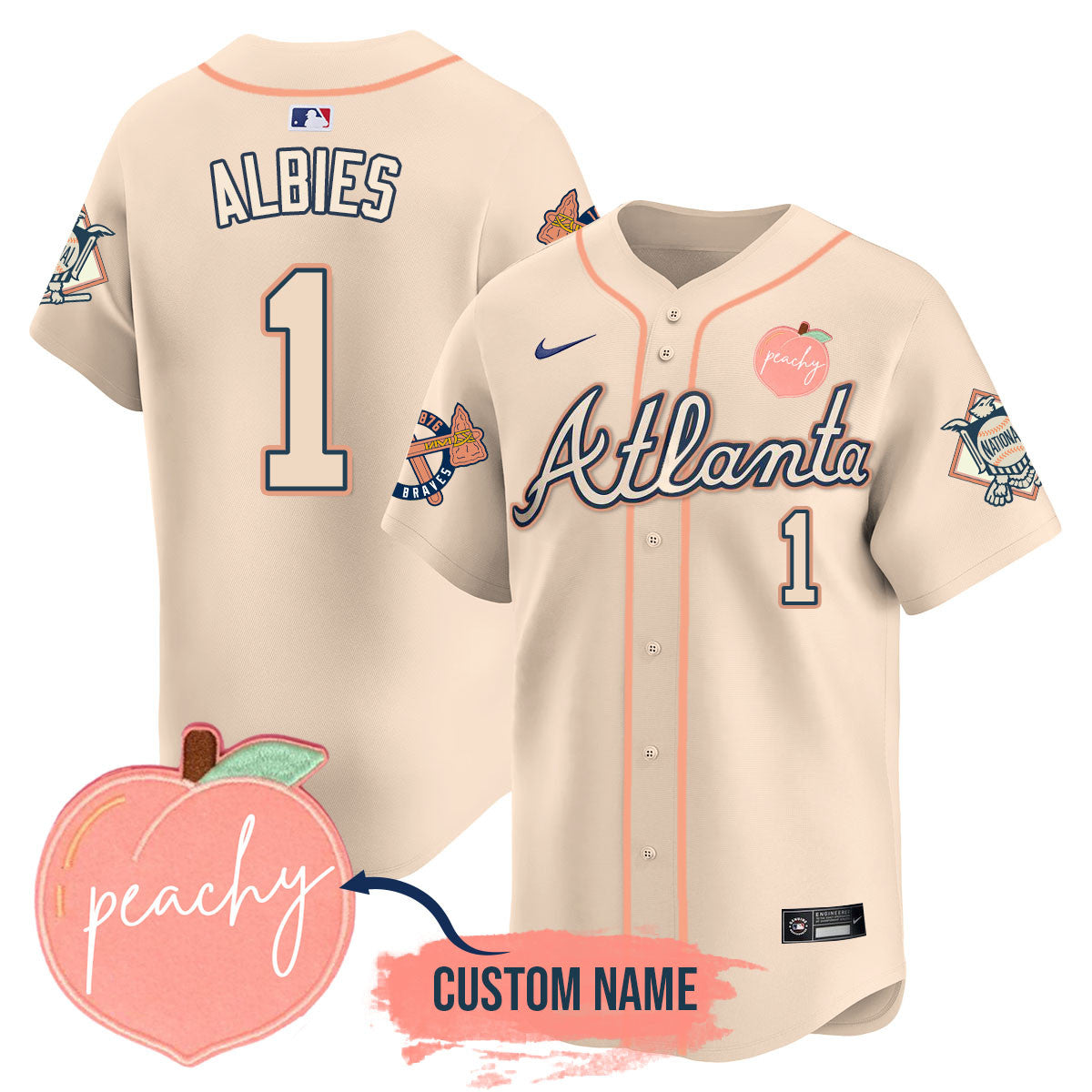 Men's Personalized Braves 2024 "Peach Fuzz" Jersey - All Stitched