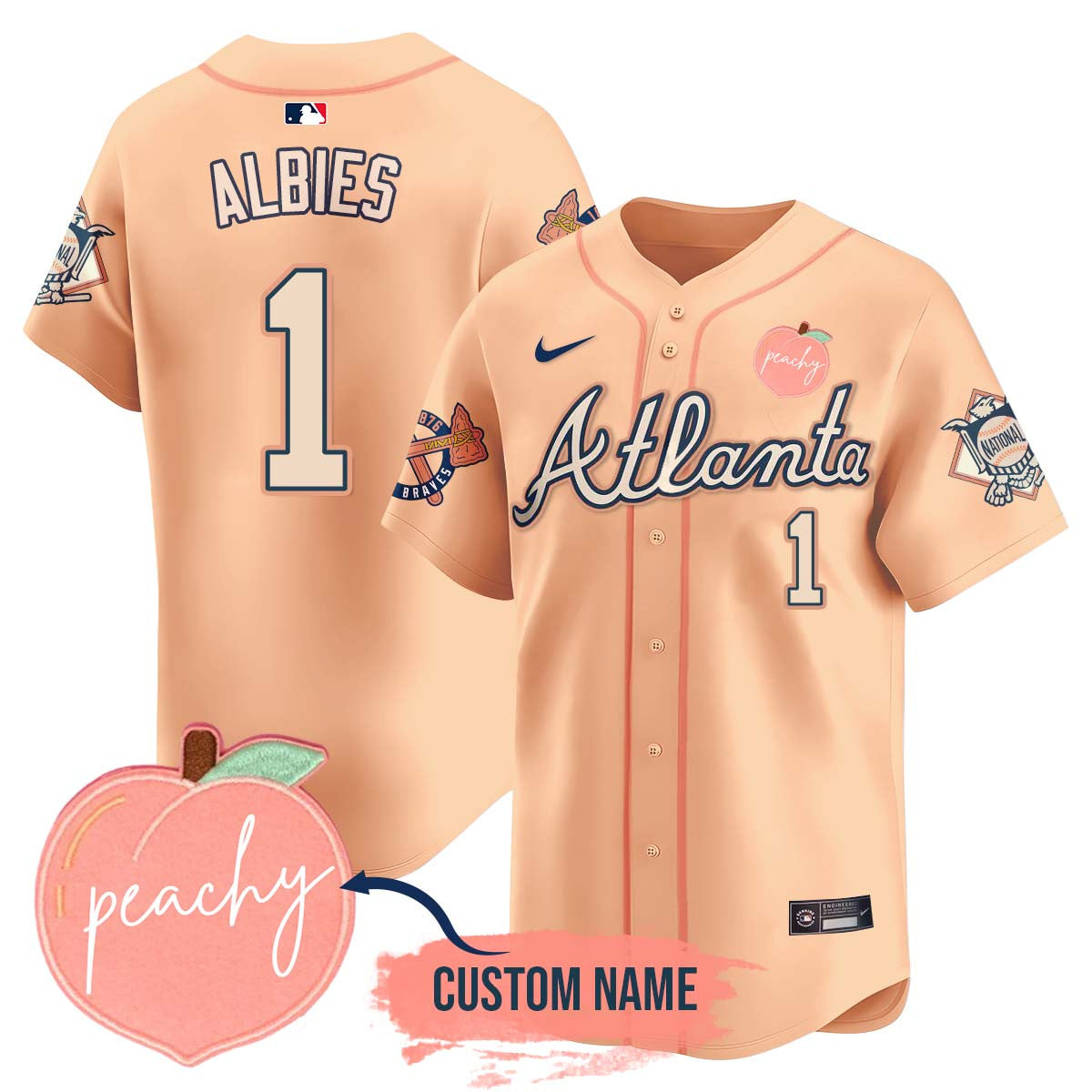 Men's Personalized Braves 2024 "Peach Fuzz" Jersey - All Stitched