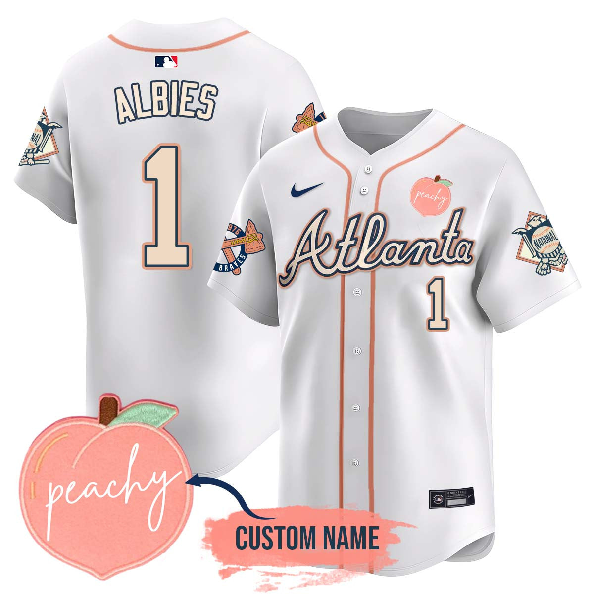 Men's Personalized Braves 2024 "Peach Fuzz" Jersey - All Stitched