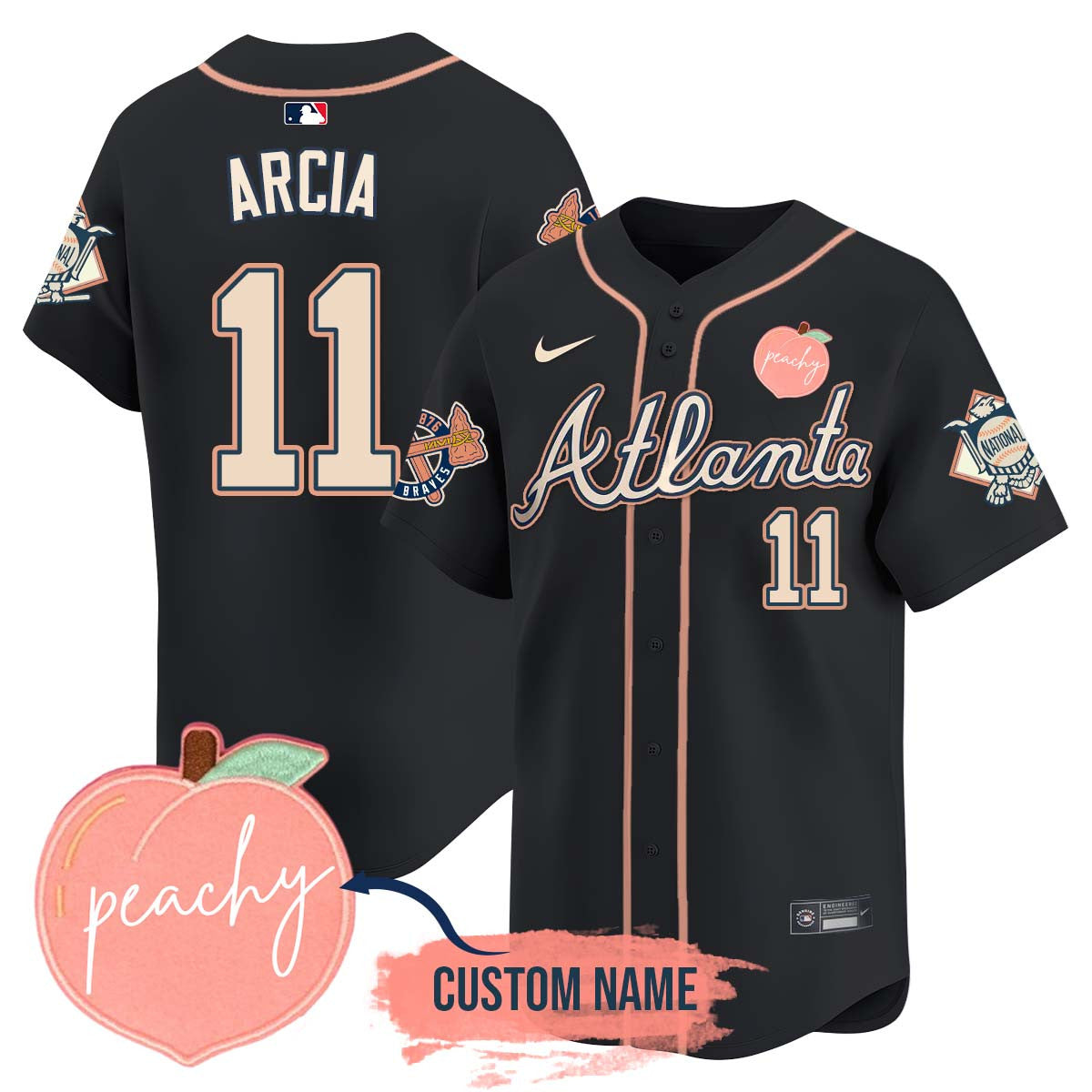 Men's Personalized Braves 2024 "Peach Fuzz" Jersey - All Stitched