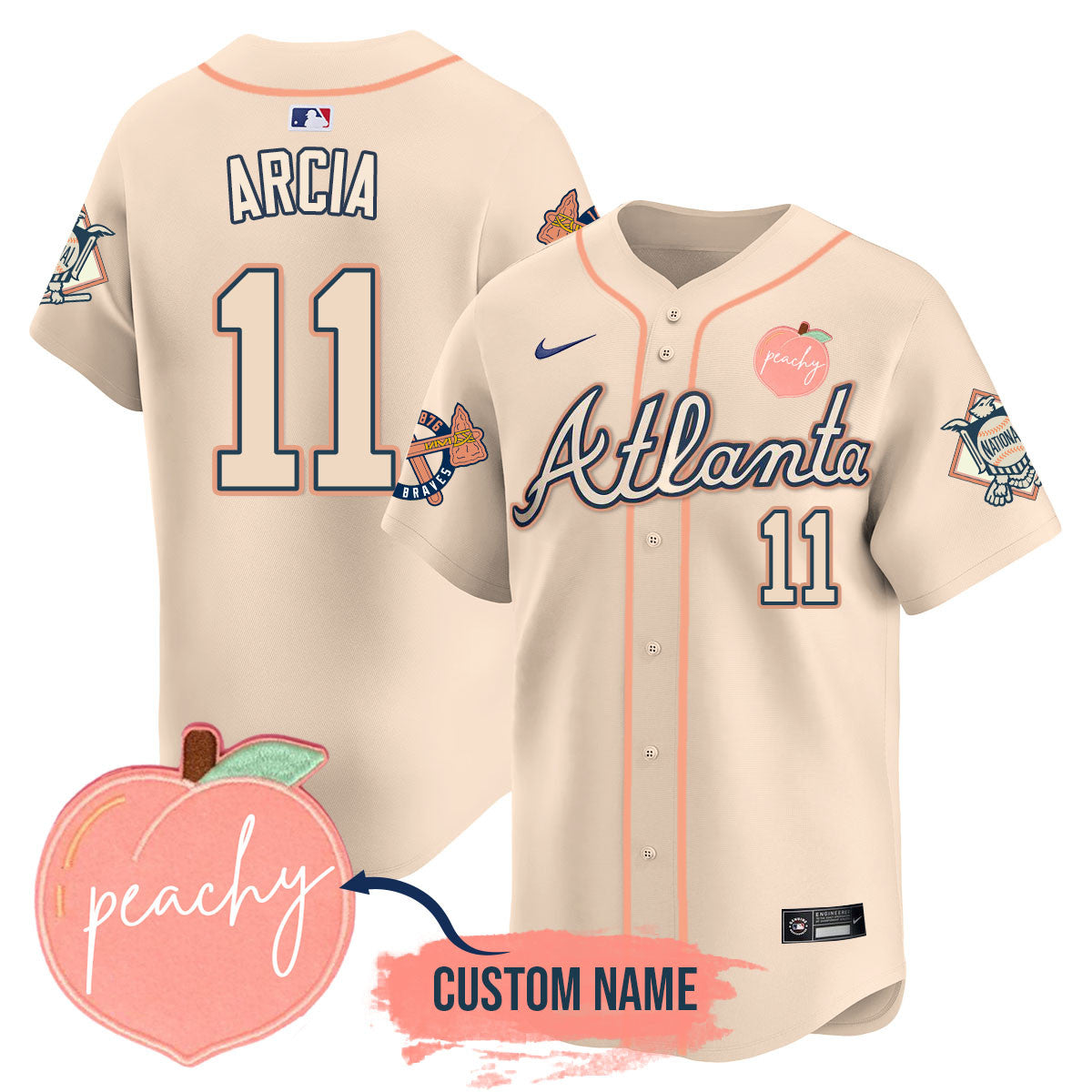 Men's Personalized Braves 2024 "Peach Fuzz" Jersey - All Stitched
