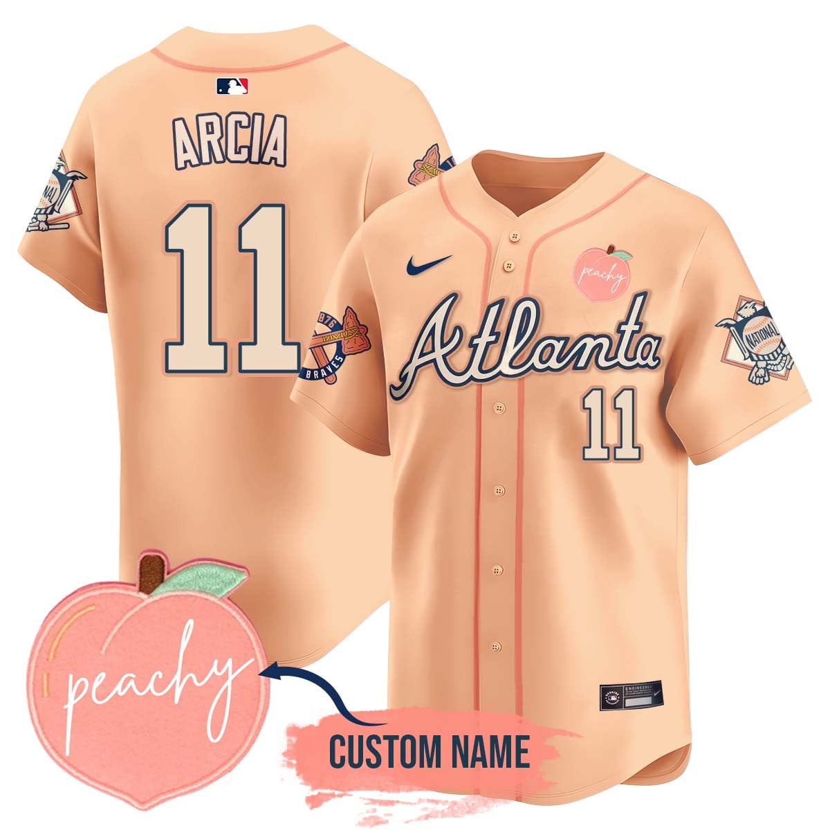 Men's Personalized Braves 2024 "Peach Fuzz" Jersey - All Stitched