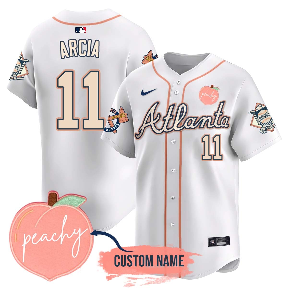 Men's Personalized Braves 2024 "Peach Fuzz" Jersey - All Stitched