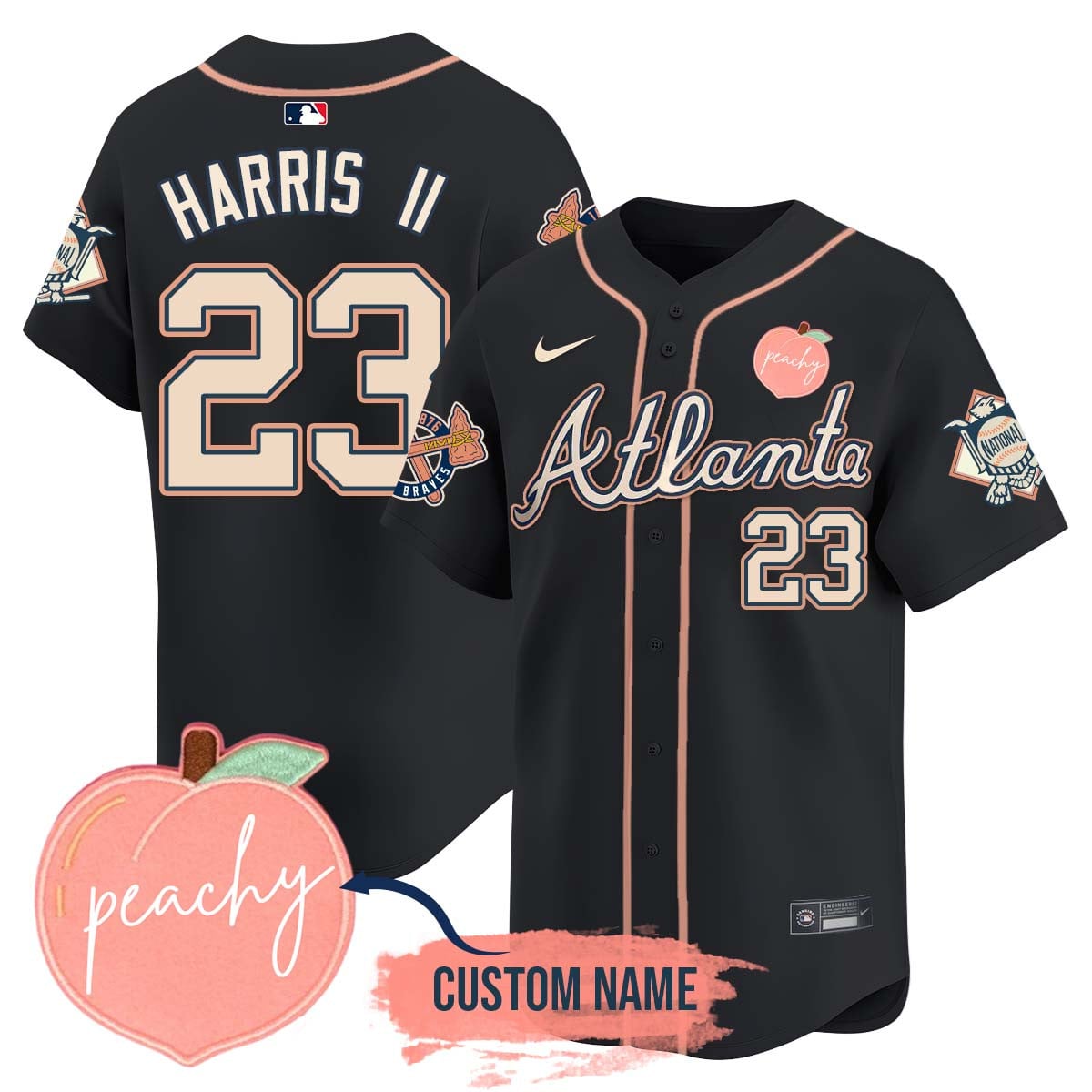 Men's Personalized Braves 2024 "Peach Fuzz" Jersey - All Stitched