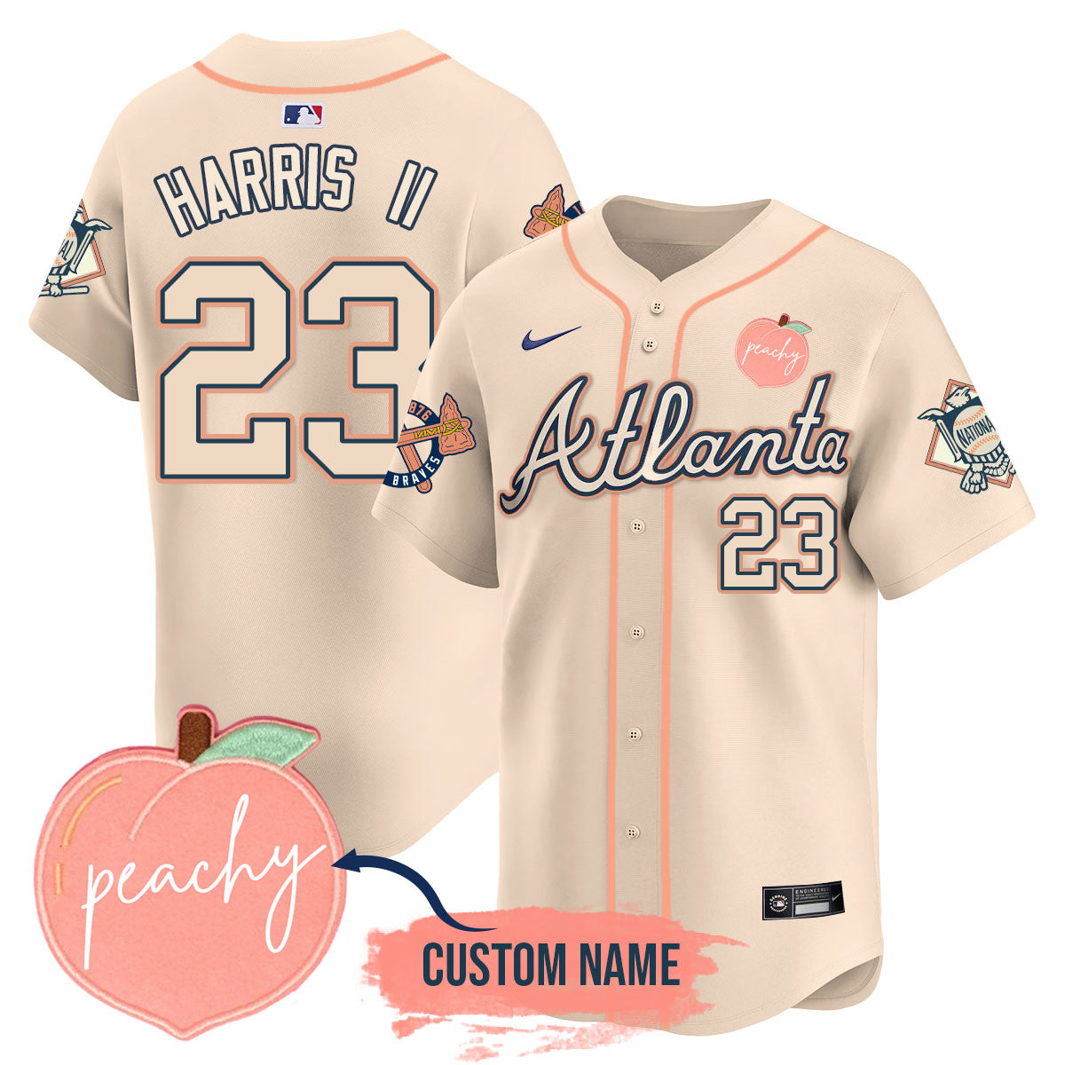 Men's Personalized Braves 2024 "Peach Fuzz" Jersey - All Stitched