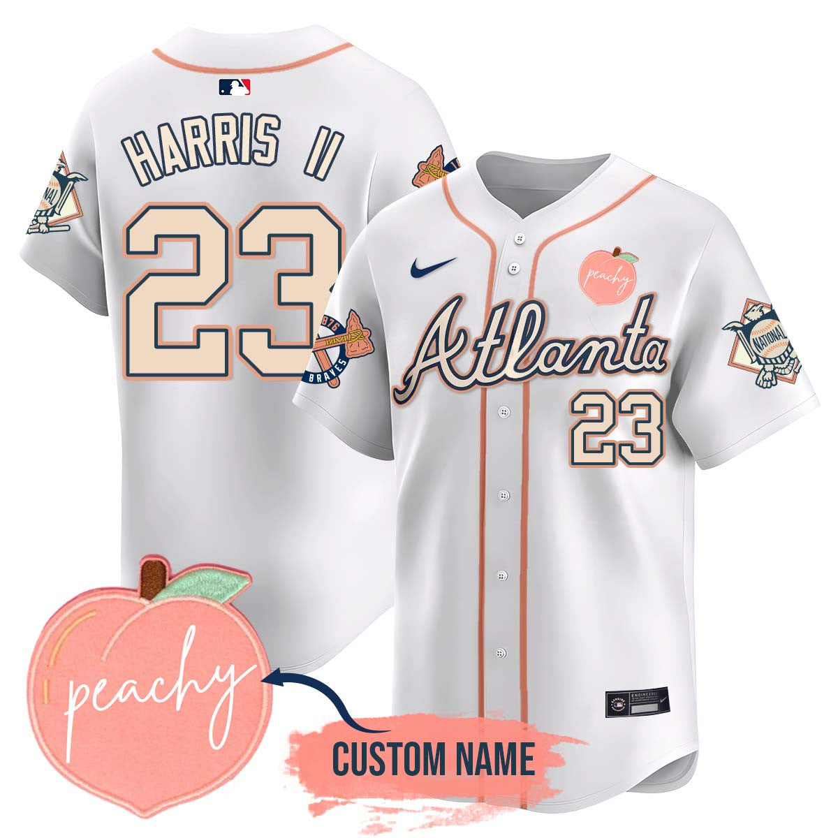 Men's Personalized Braves 2024 "Peach Fuzz" Jersey - All Stitched