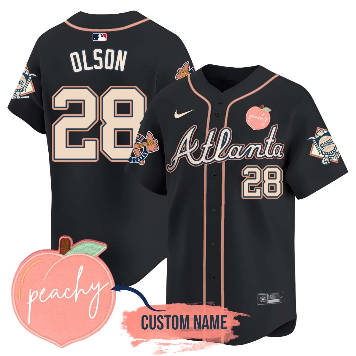 Men's Personalized Braves 2024 "Peach Fuzz" Jersey - All Stitched