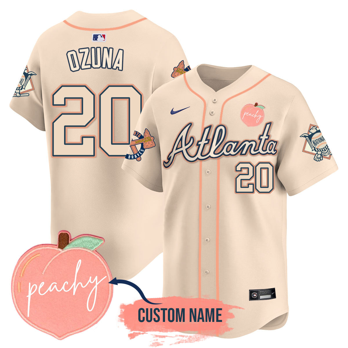 Men's Personalized Braves 2024 "Peach Fuzz" Jersey - All Stitched