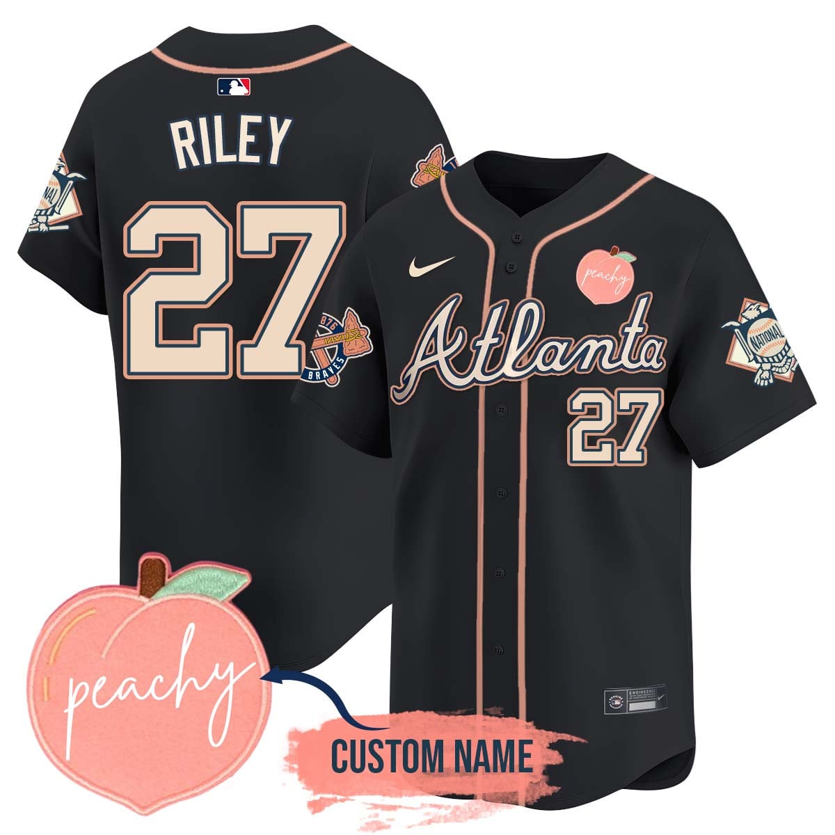 Men's Personalized Braves 2024 "Peach Fuzz" Jersey - All Stitched