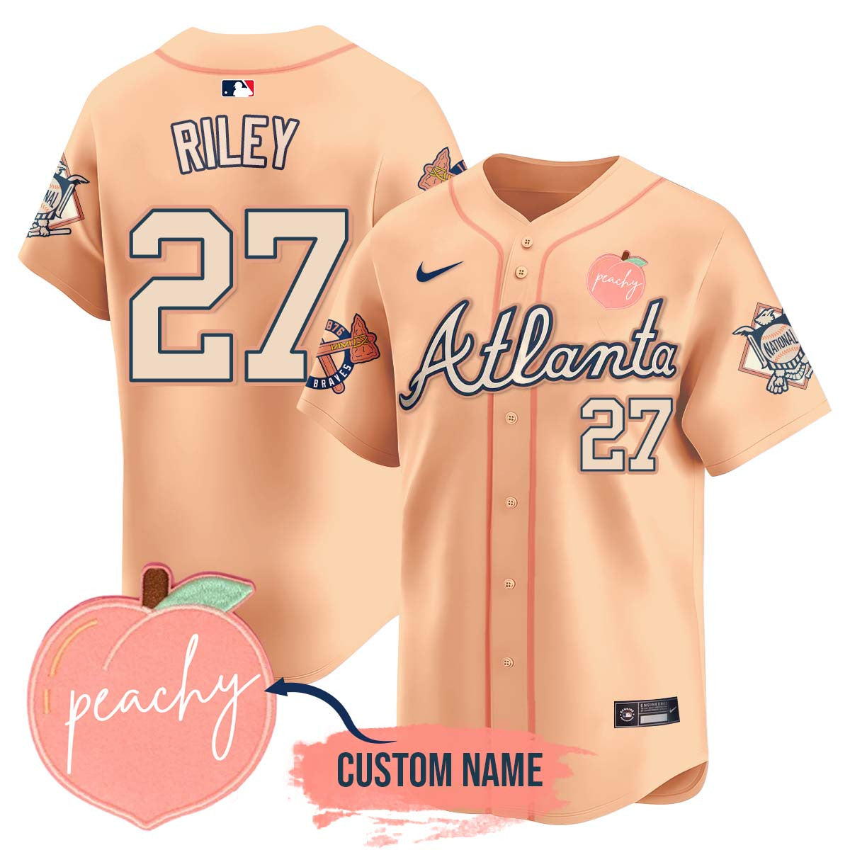 Men's Personalized Braves 2024 "Peach Fuzz" Jersey - All Stitched