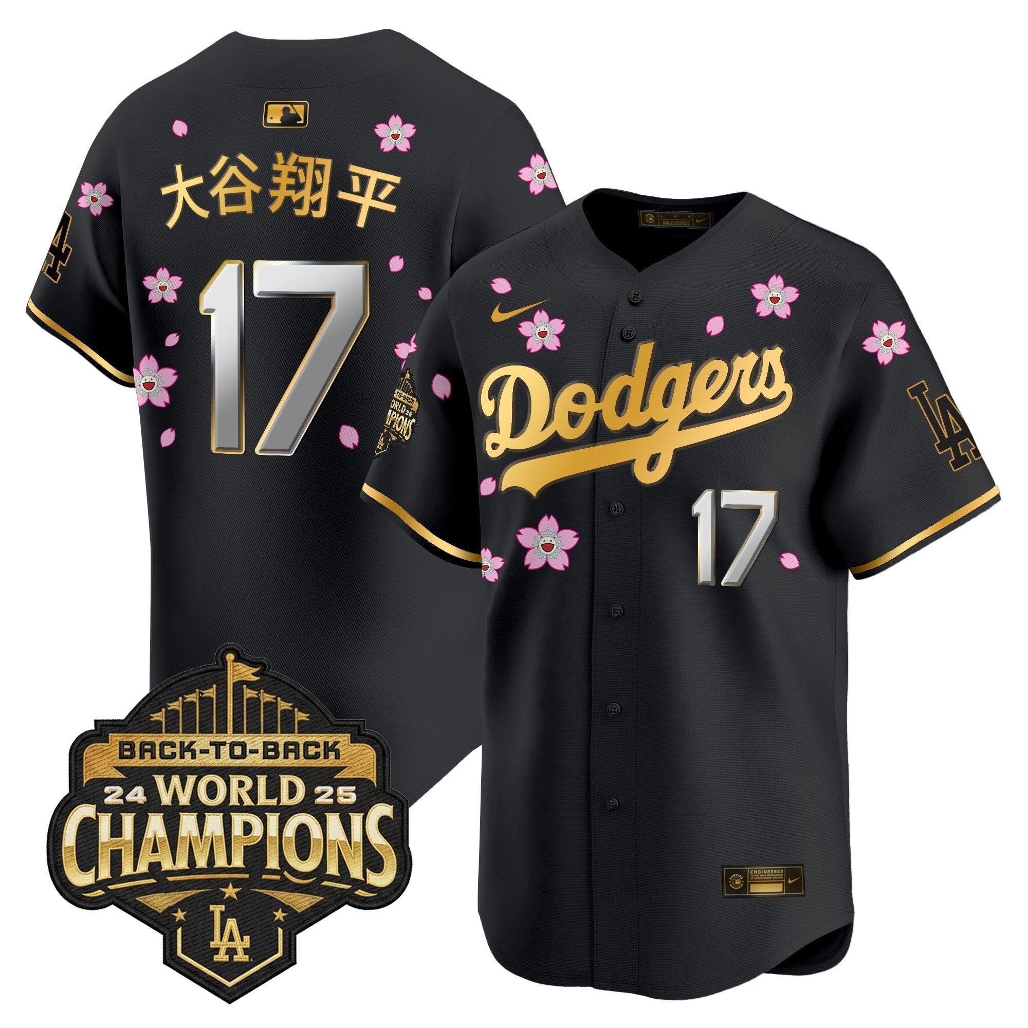 Men's Dodgers 2025 Back-To-Back Champions x Tokyo Series Gold Trim Vapor Premier Limited Jersey - Stitched