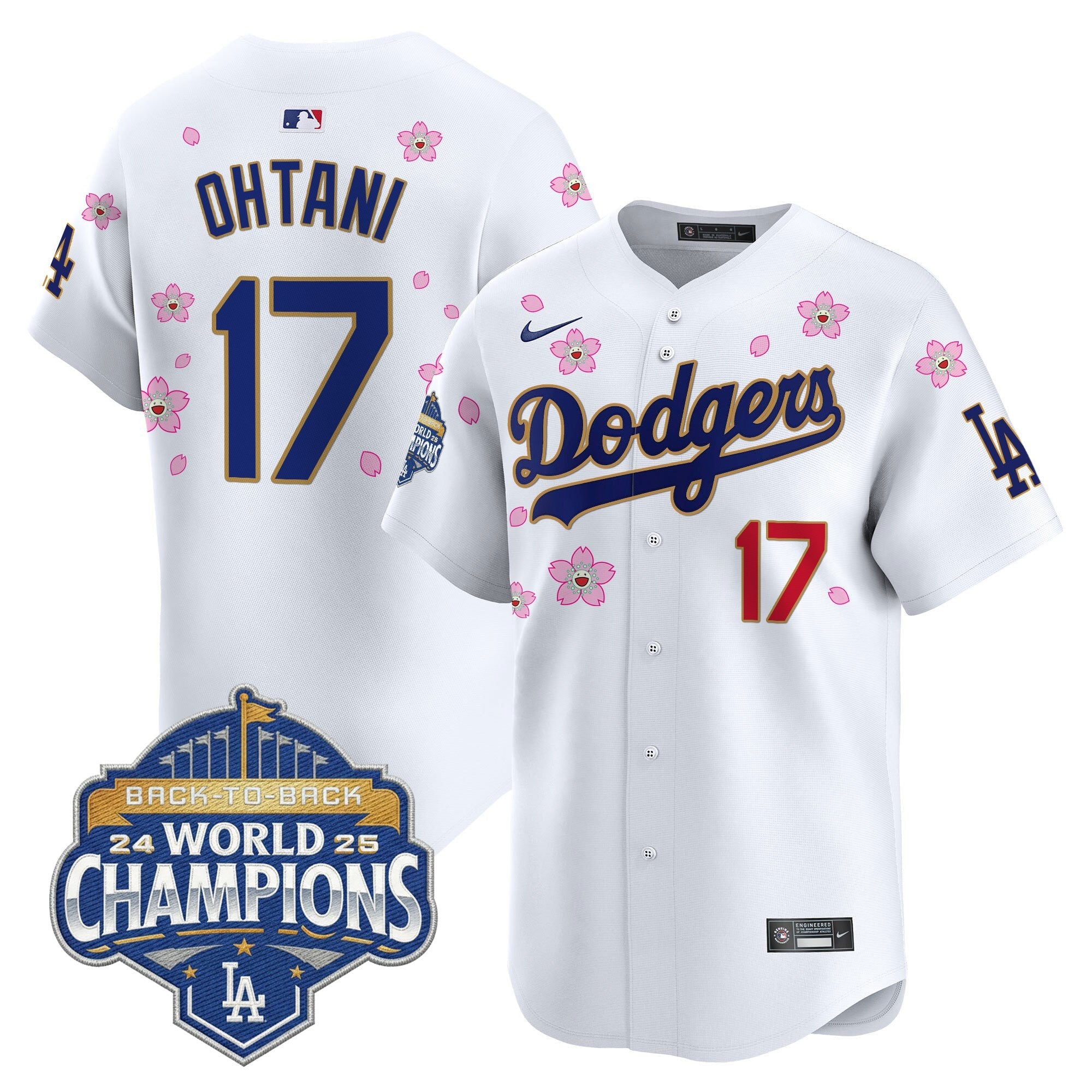 Men's Dodgers 2025 Back-To-Back Champions x Tokyo Series Gold Trim Vapor Premier Limited Jersey - Stitched