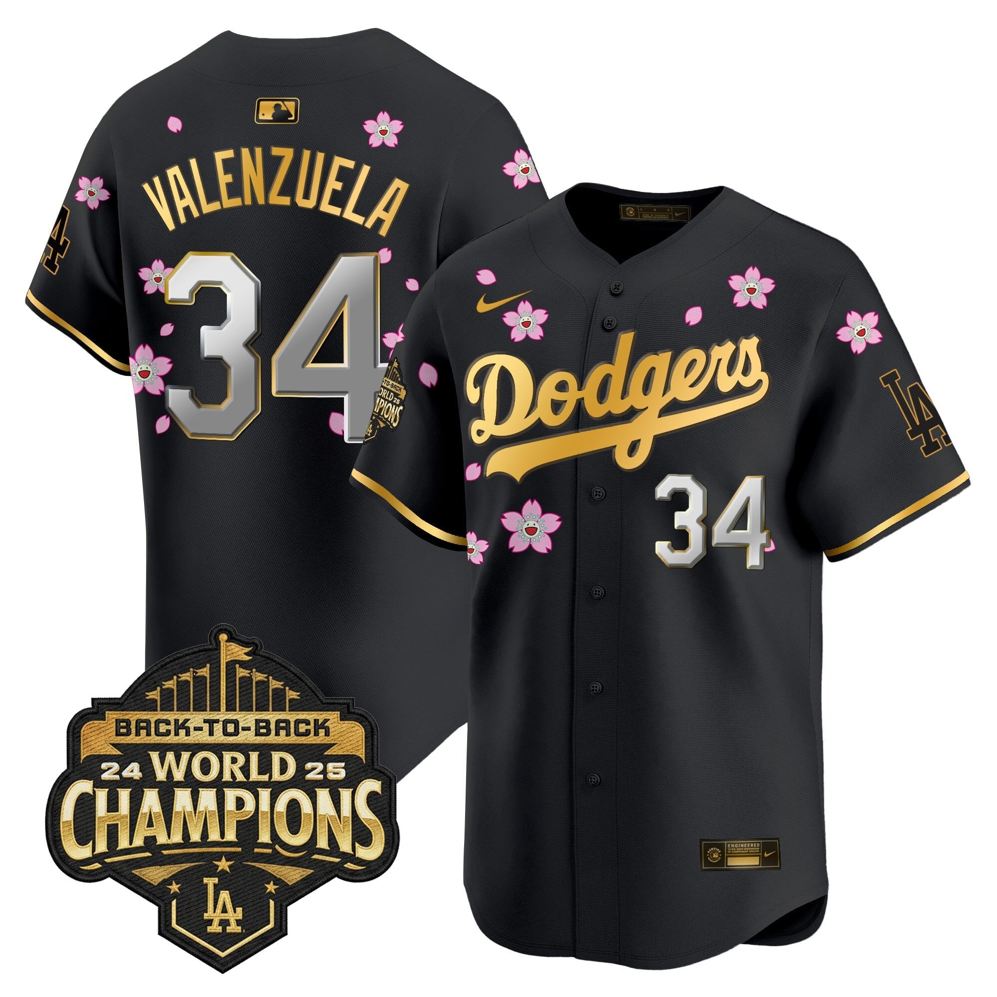 Men's Dodgers 2025 Back-To-Back Champions x Tokyo Series Gold Trim Vapor Premier Limited Jersey - Stitched