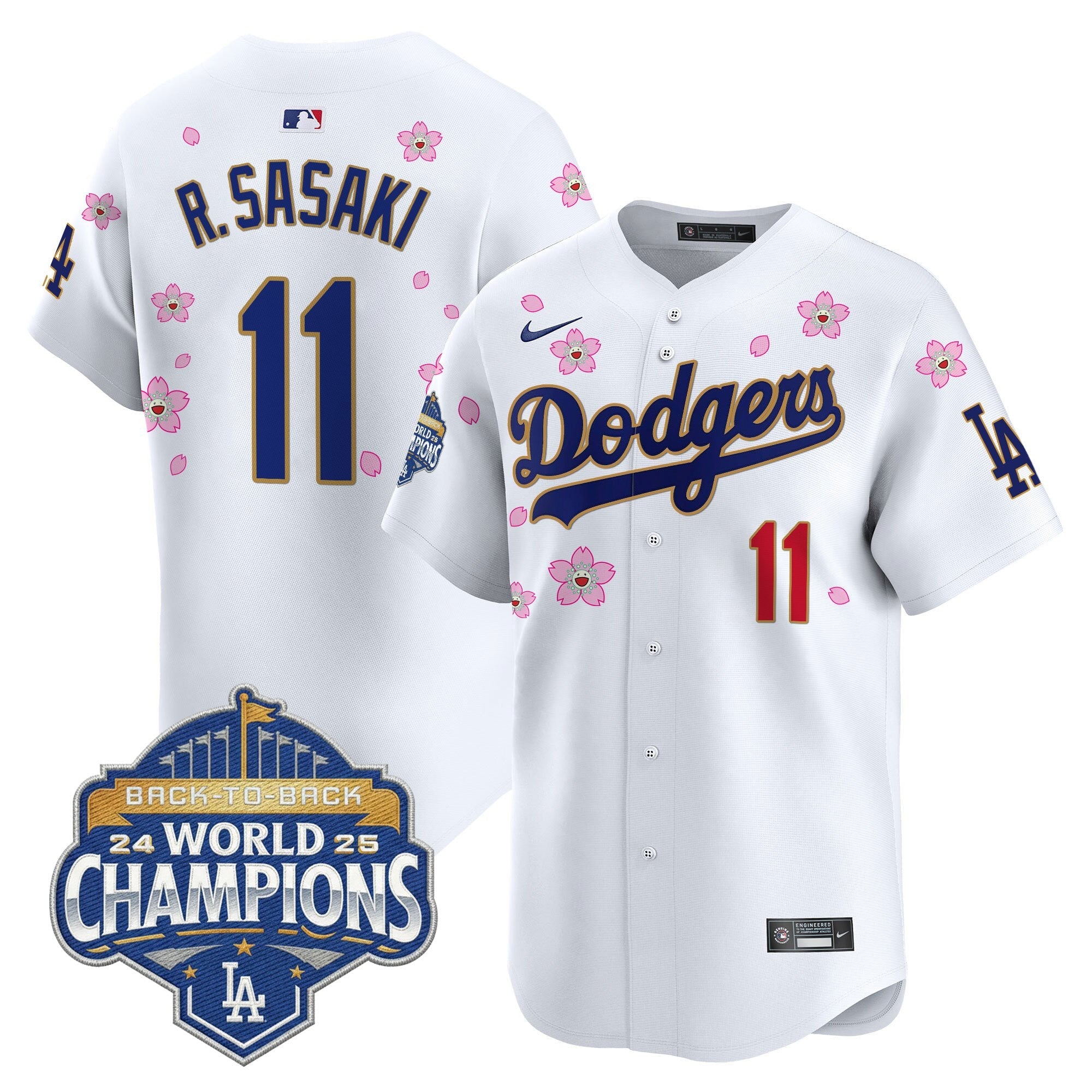 Men's Dodgers 2025 Back-To-Back Champions x Tokyo Series Gold Trim Vapor Premier Limited Jersey - Stitched
