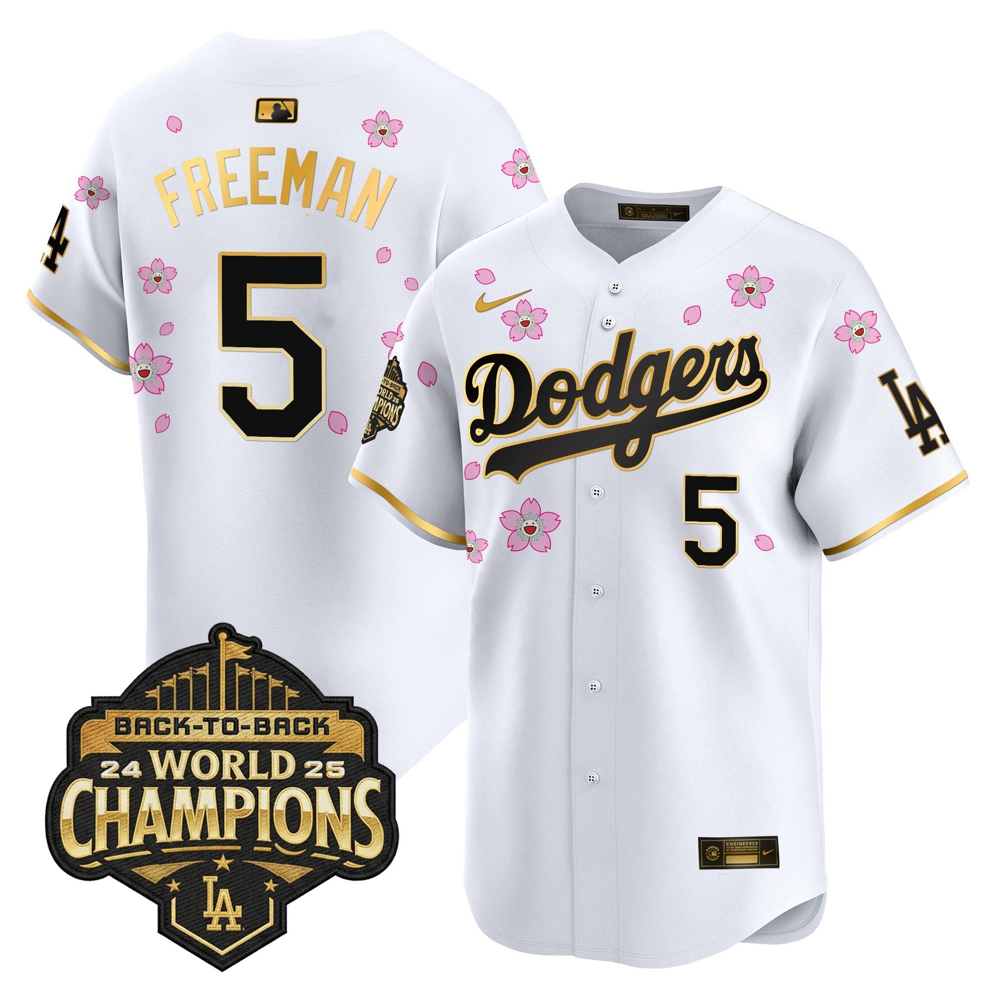 Men's Dodgers 2025 Back-To-Back Champions x Tokyo Series Gold Trim Vapor Premier Limited Jersey - Stitched