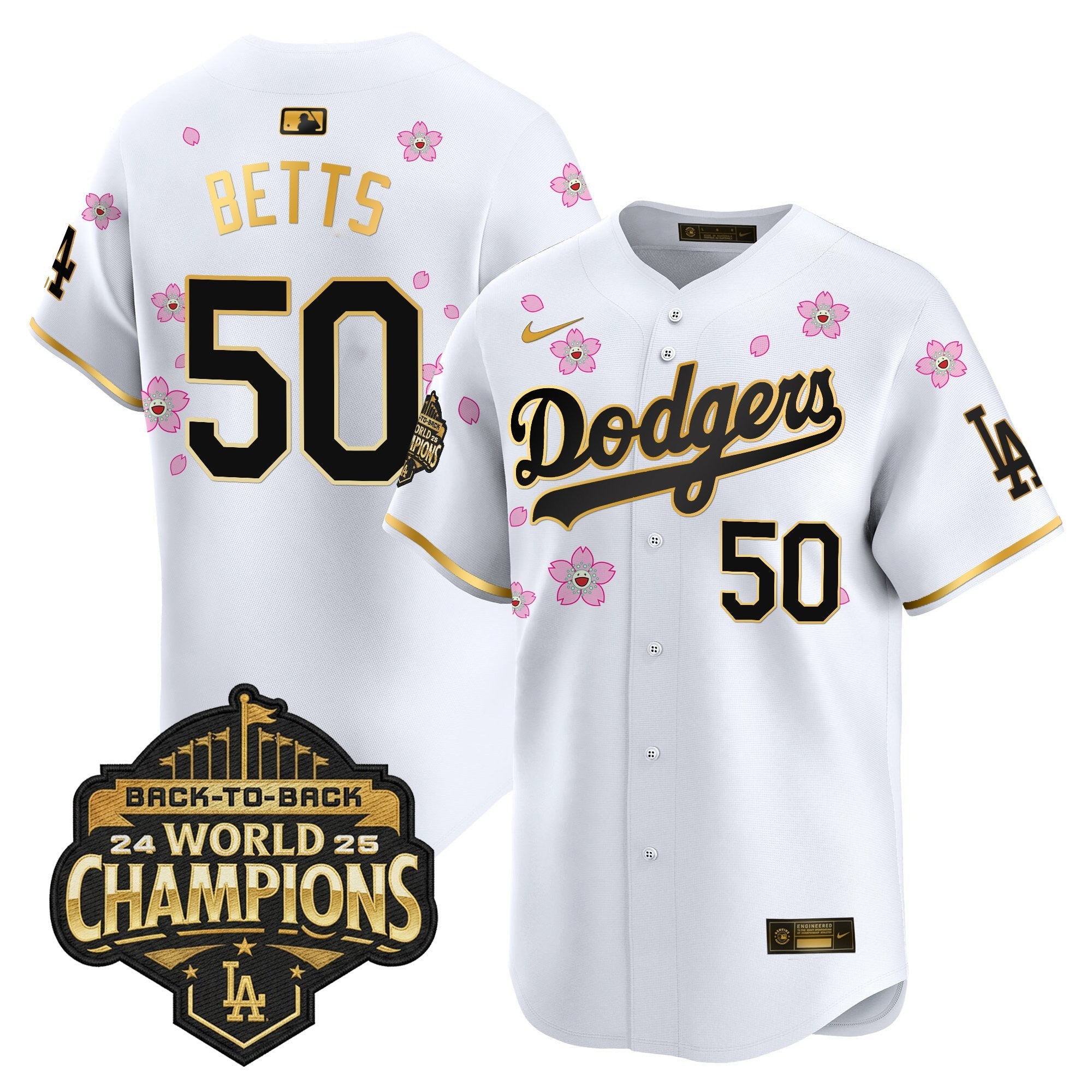 Men's Dodgers 2025 Back-To-Back Champions x Tokyo Series Gold Trim Vapor Premier Limited Jersey - Stitched