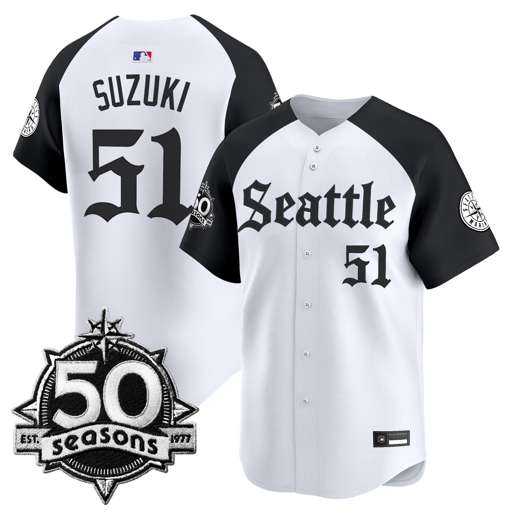 Men's Seattle Mariners 50 Seasons Patch Vapor Premier Limited Jersey - Gothic Edition - All Stitched