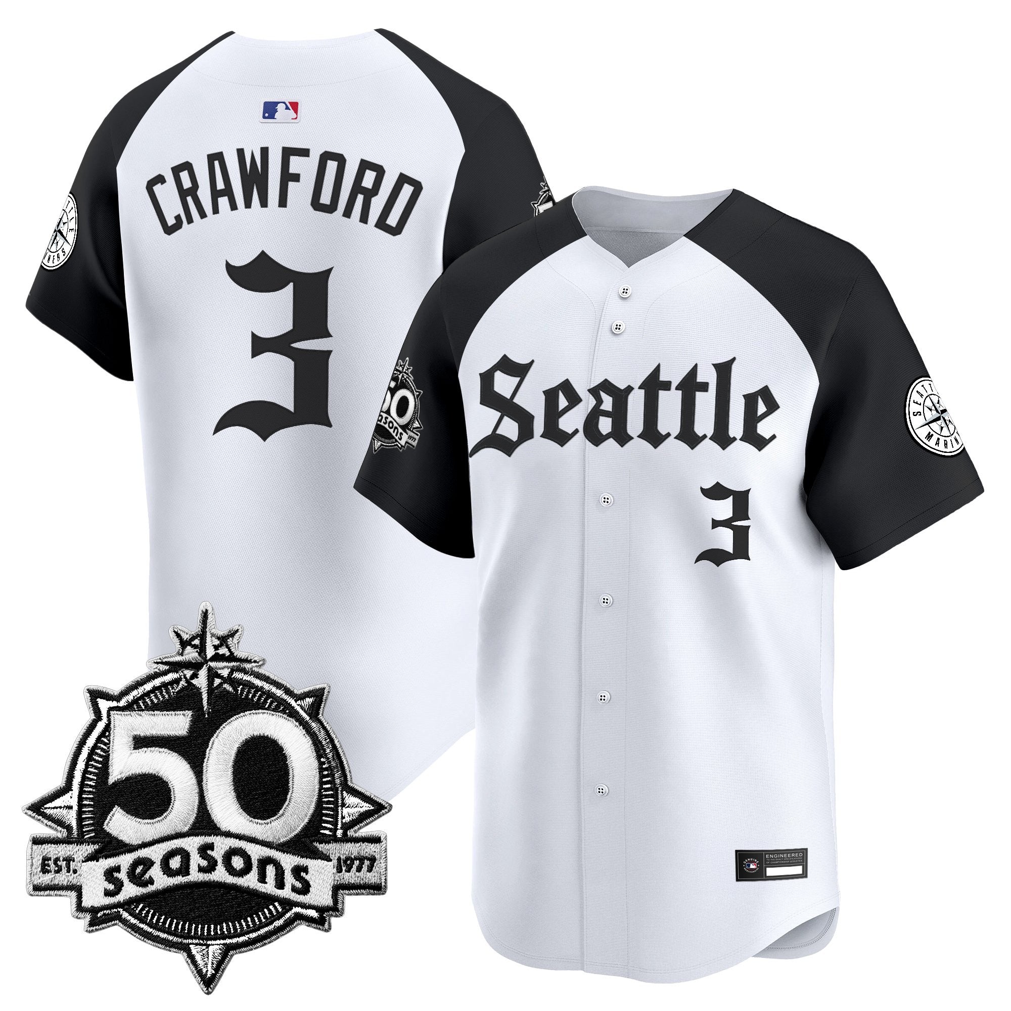 Men's Seattle Mariners 50 Seasons Patch Vapor Premier Limited Jersey - Gothic Edition - All Stitched
