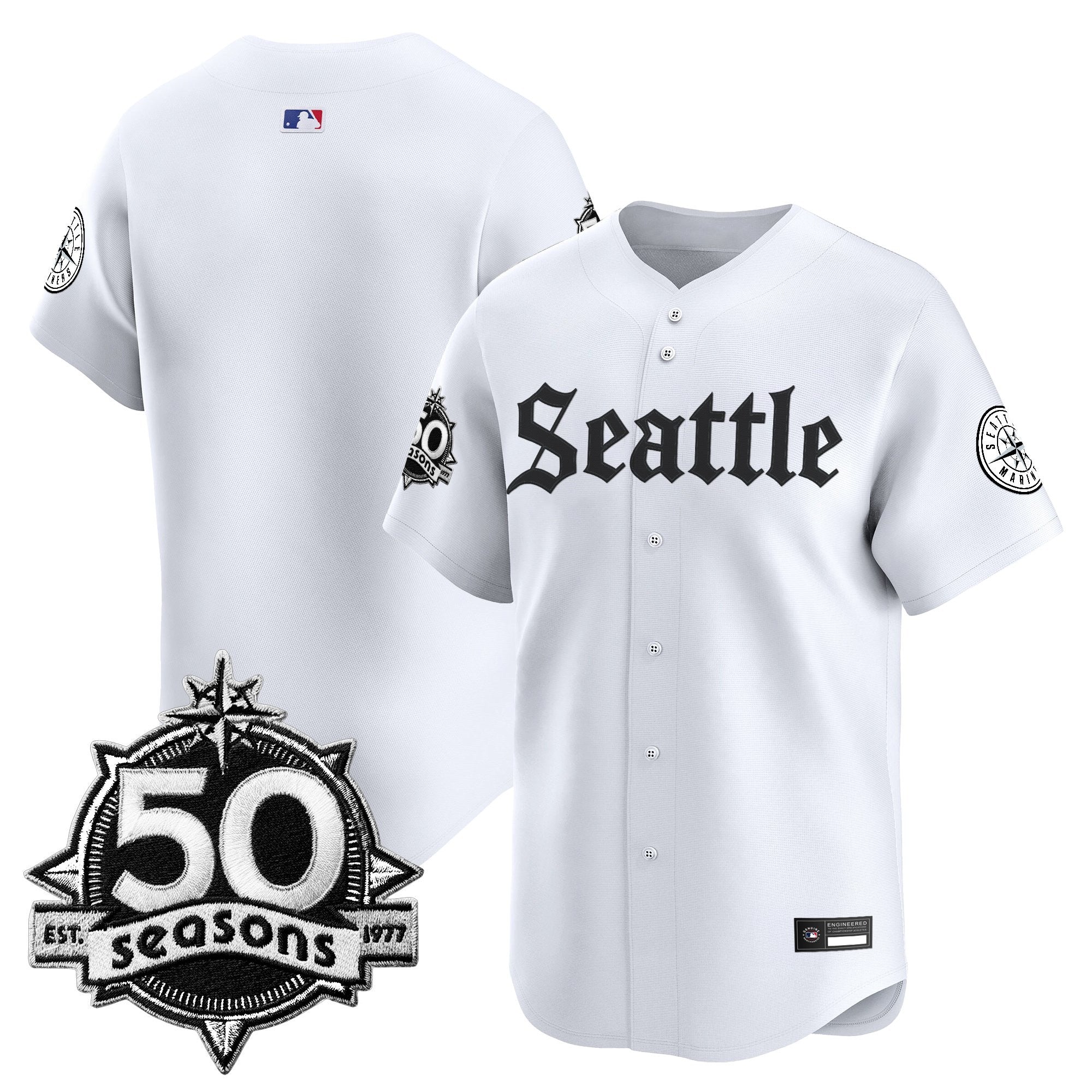 Men's Seattle Mariners 50 Seasons Patch Vapor Premier Limited Jersey - Gothic Edition - All Stitched