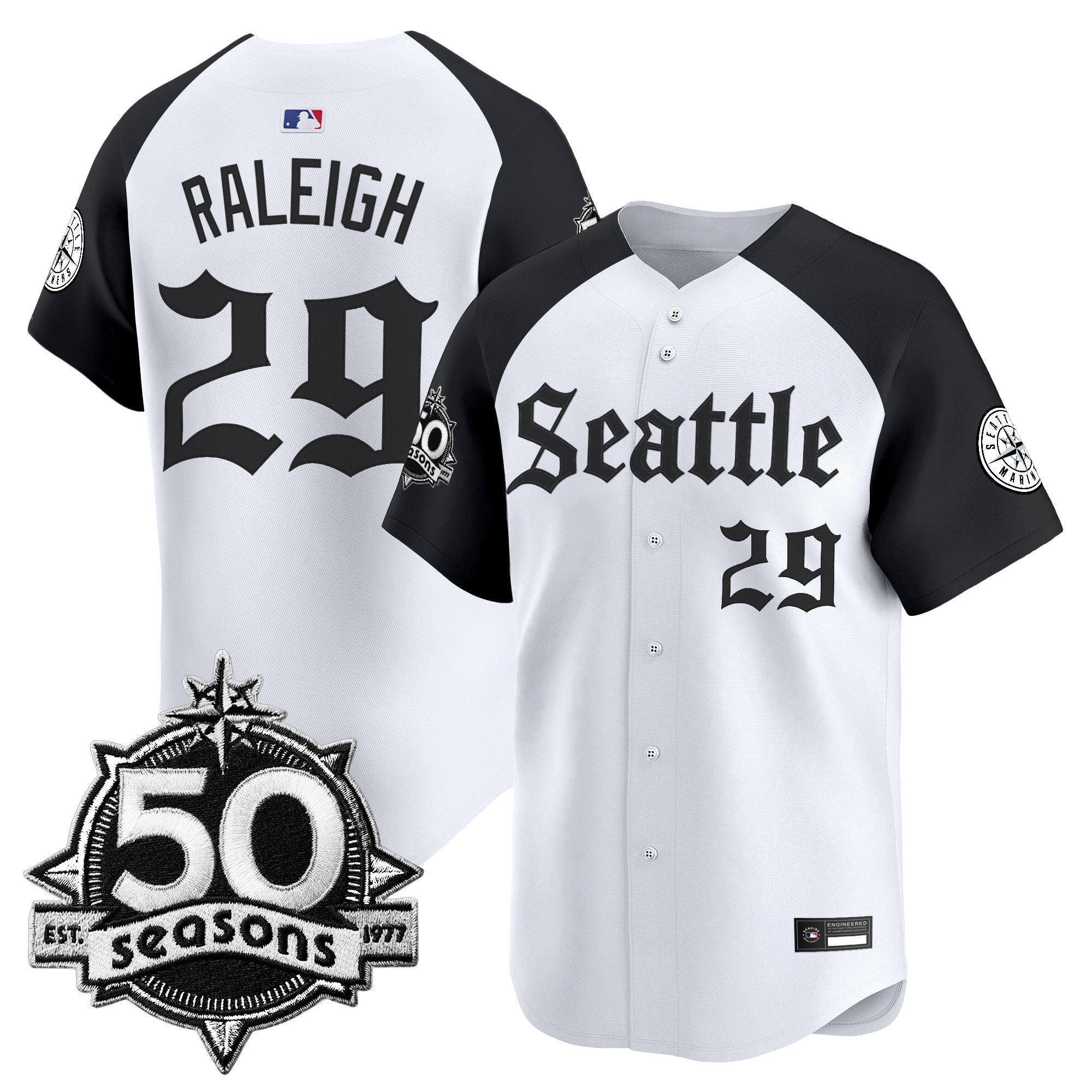Men's Seattle Mariners 50 Seasons Patch Vapor Premier Limited Jersey - Gothic Edition - All Stitched