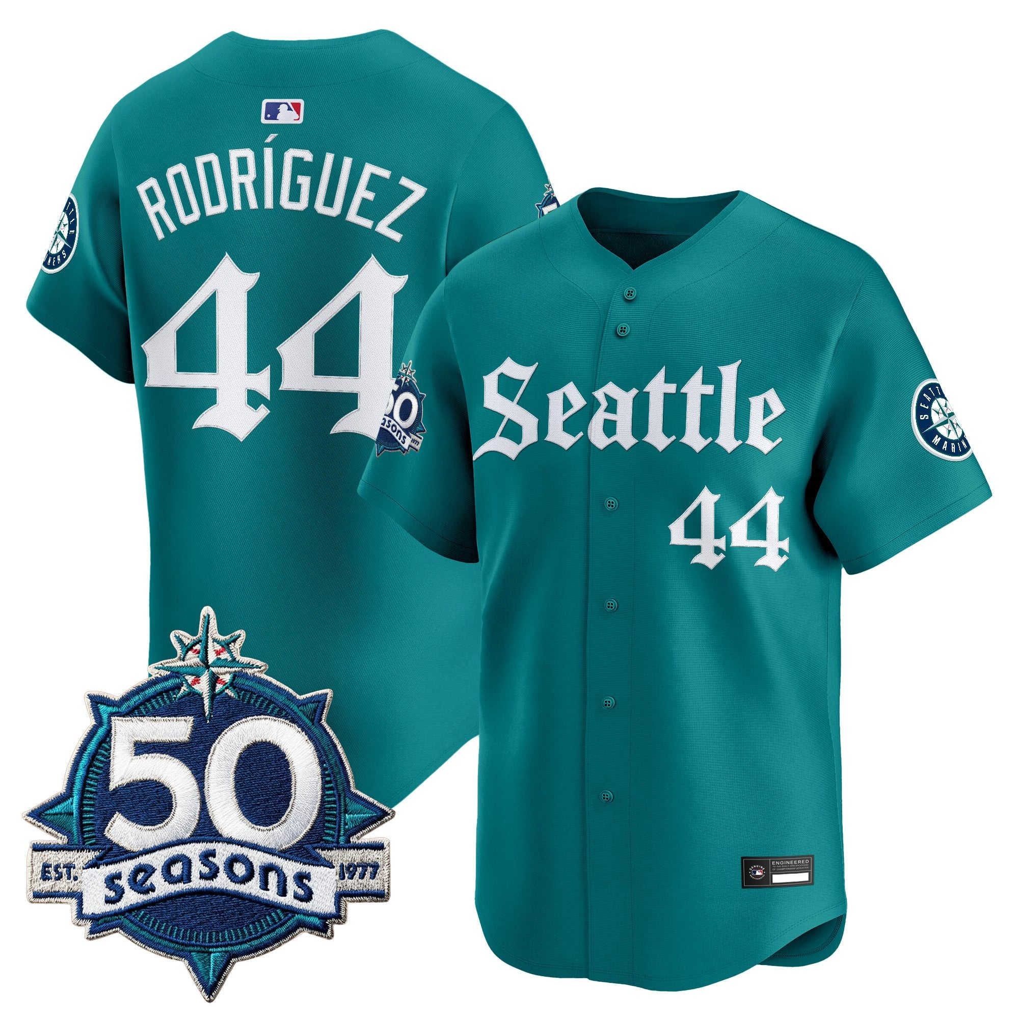 Men's Seattle Mariners 50 Seasons Patch Vapor Premier Limited Jersey - Gothic Edition - All Stitched