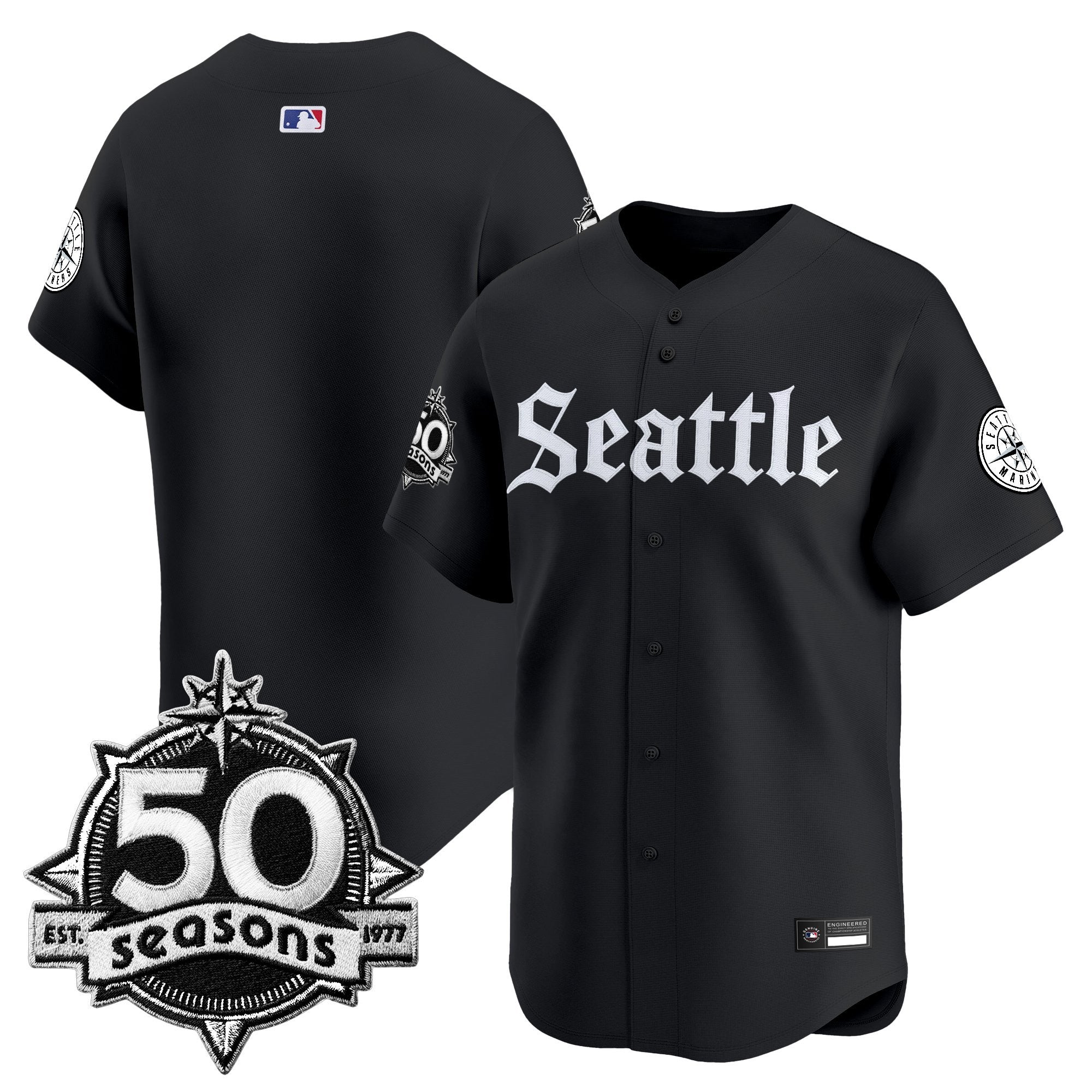 Men's Seattle Mariners 50 Seasons Patch Vapor Premier Limited Jersey - Gothic Edition - All Stitched