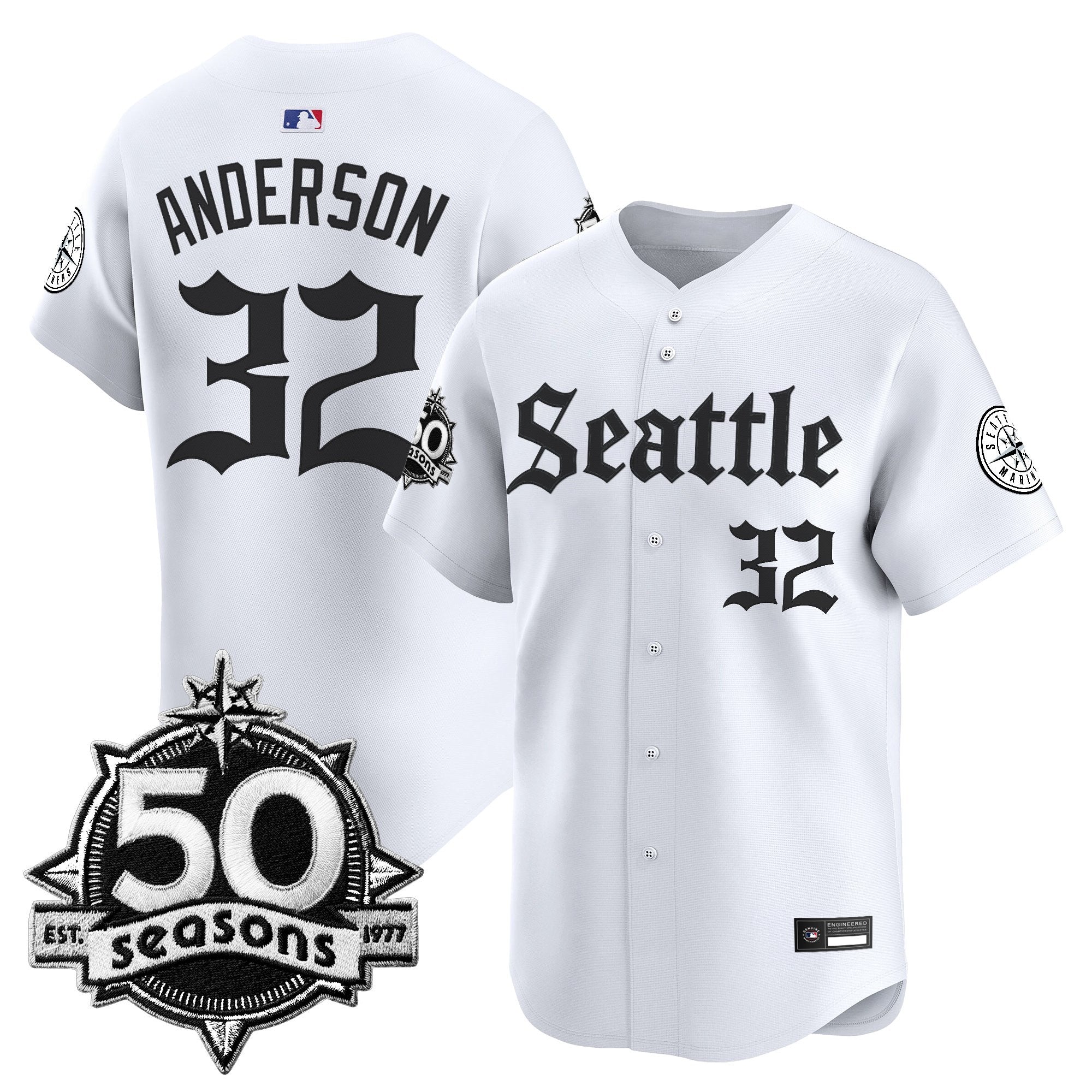 Men's Seattle Mariners 50 Seasons Patch Vapor Premier Limited Jersey - Gothic Edition - All Stitched