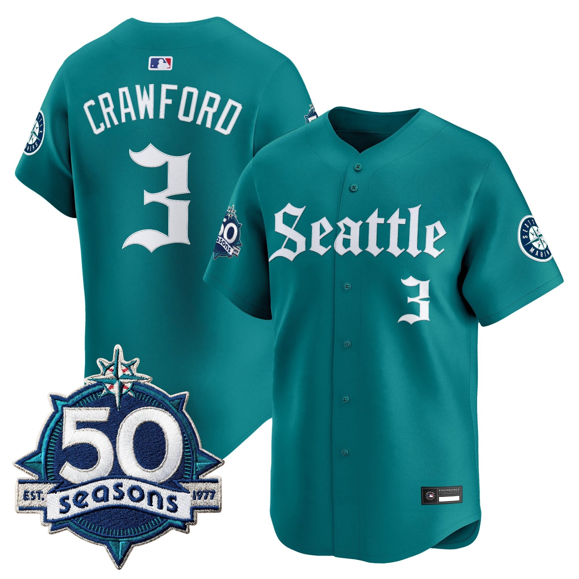 Men's Seattle Mariners 50 Seasons Patch Vapor Premier Limited Jersey - Gothic Edition - All Stitched