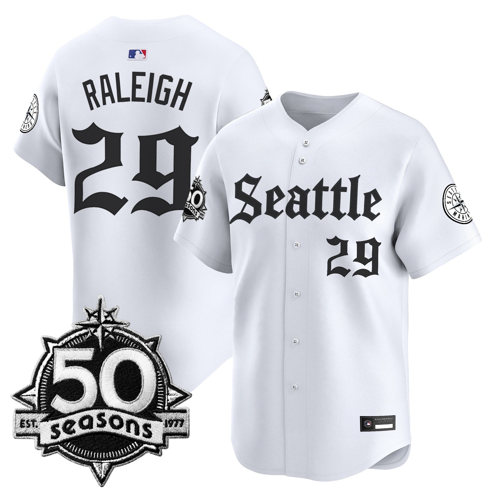Men's Seattle Mariners 50 Seasons Patch Vapor Premier Limited Jersey - Gothic Edition - All Stitched