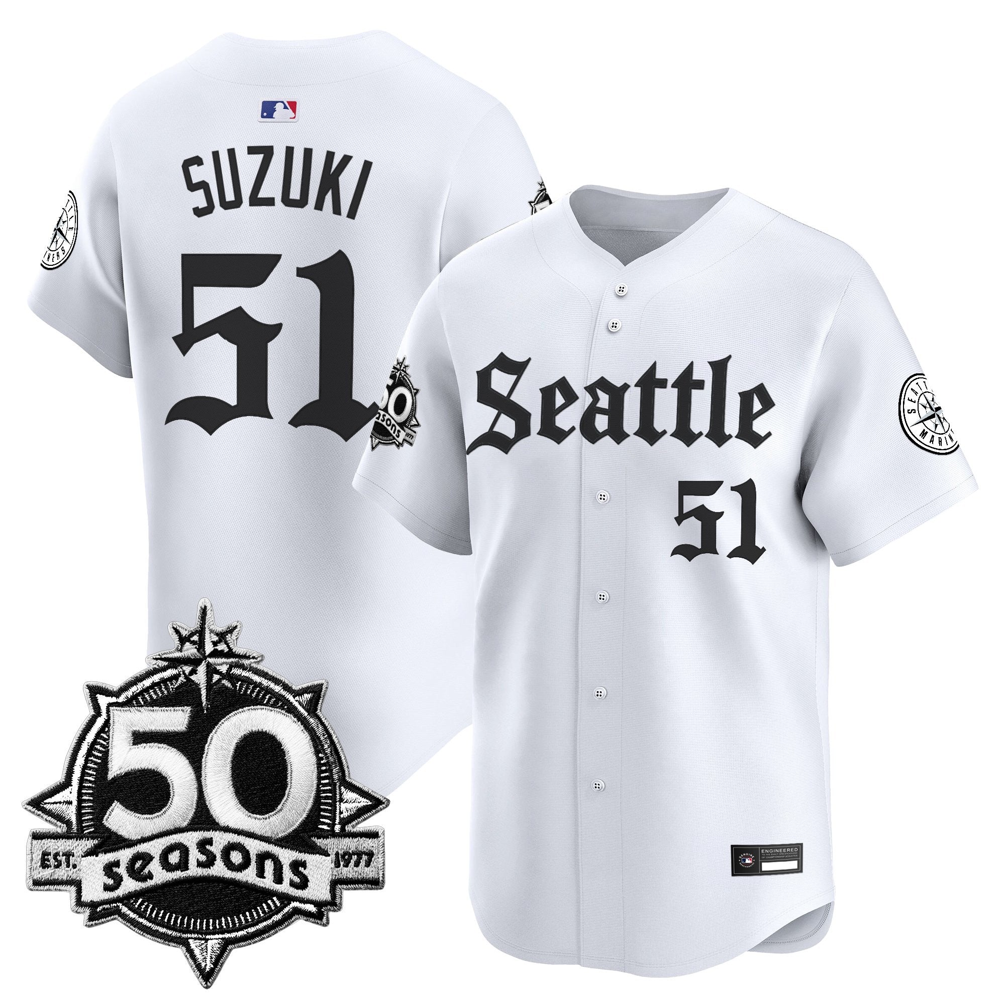 Men's Seattle Mariners 50 Seasons Patch Vapor Premier Limited Jersey - Gothic Edition - All Stitched