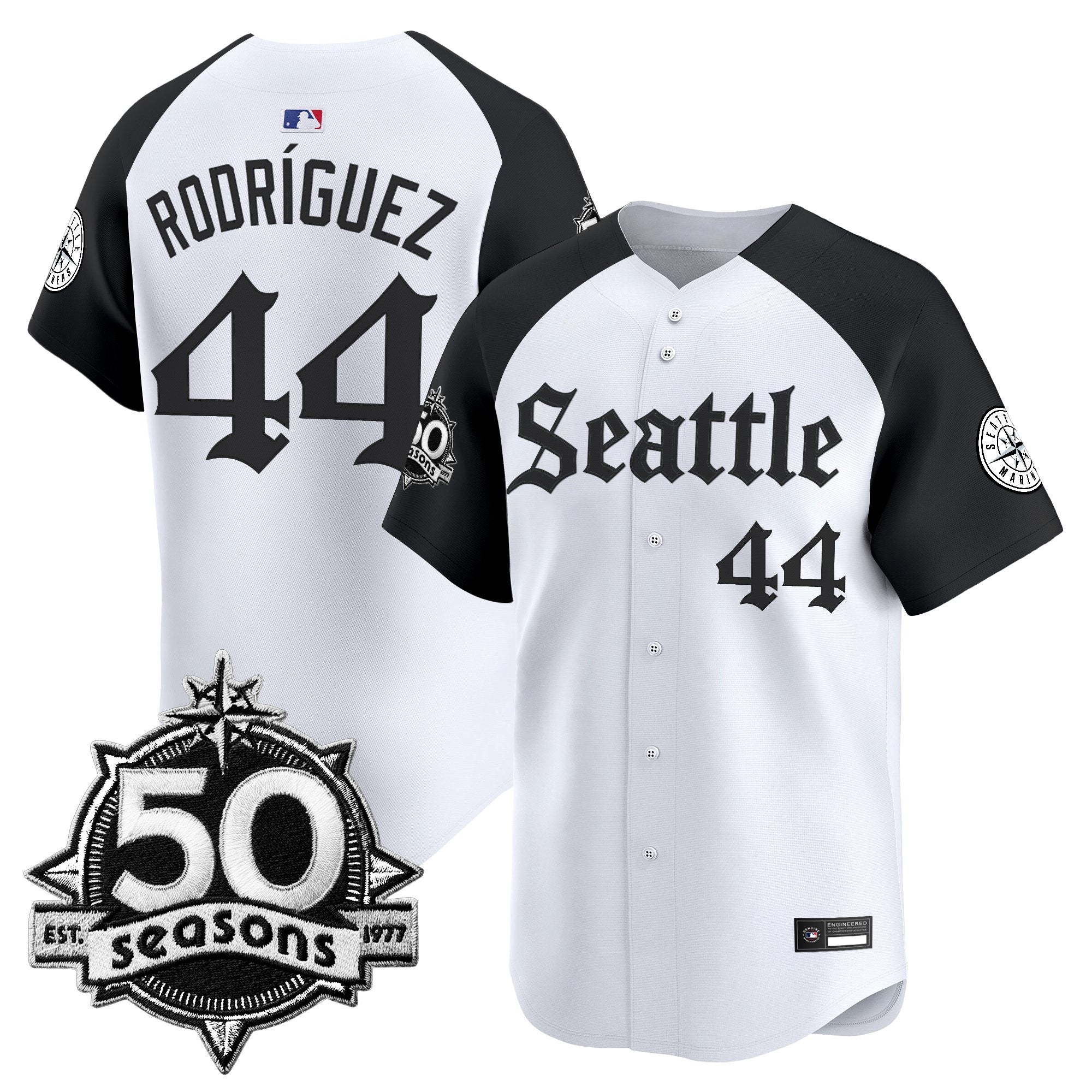 Men's Seattle Mariners 50 Seasons Patch Vapor Premier Limited Jersey - Gothic Edition - All Stitched
