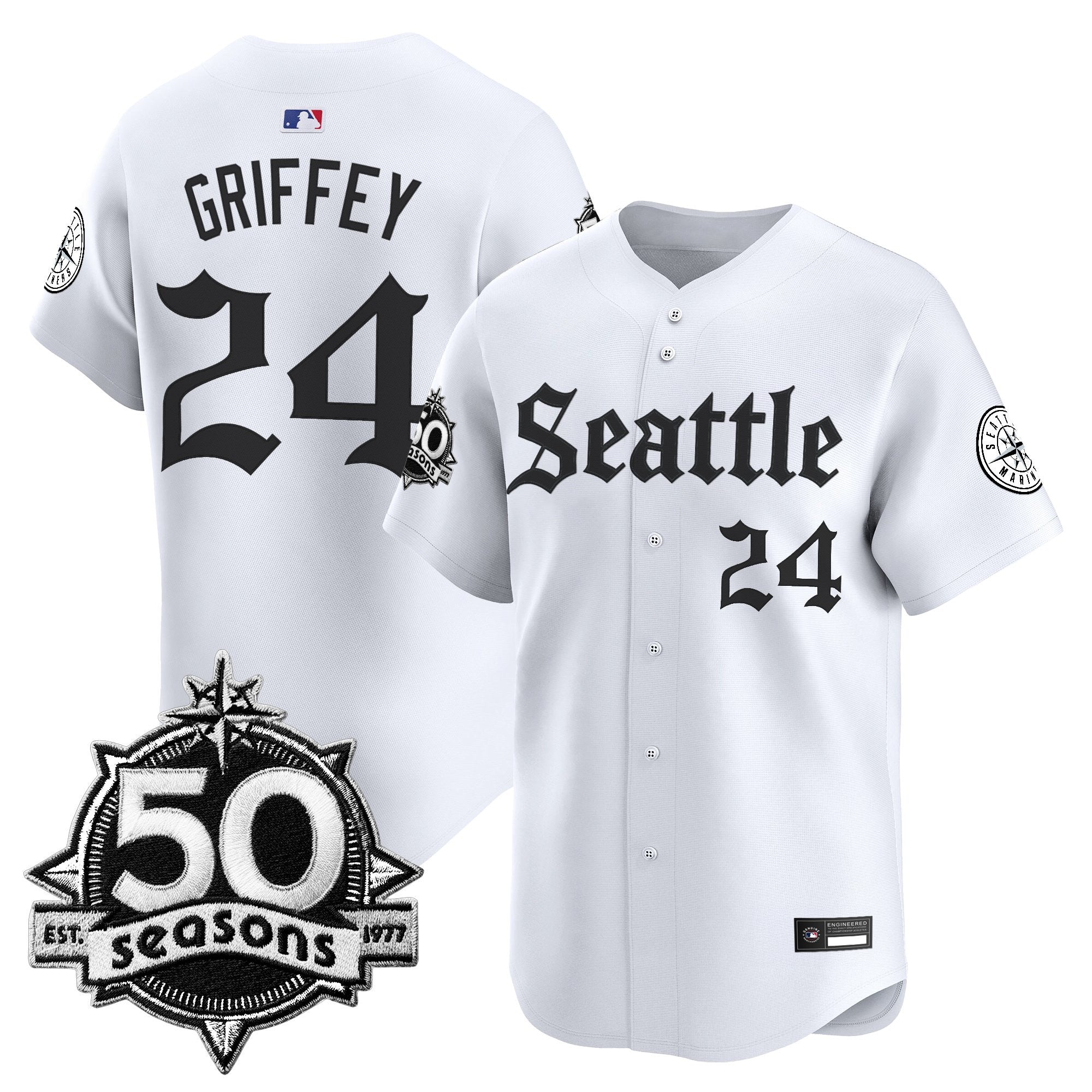 Men's Seattle Mariners 50 Seasons Patch Vapor Premier Limited Jersey - Gothic Edition - All Stitched