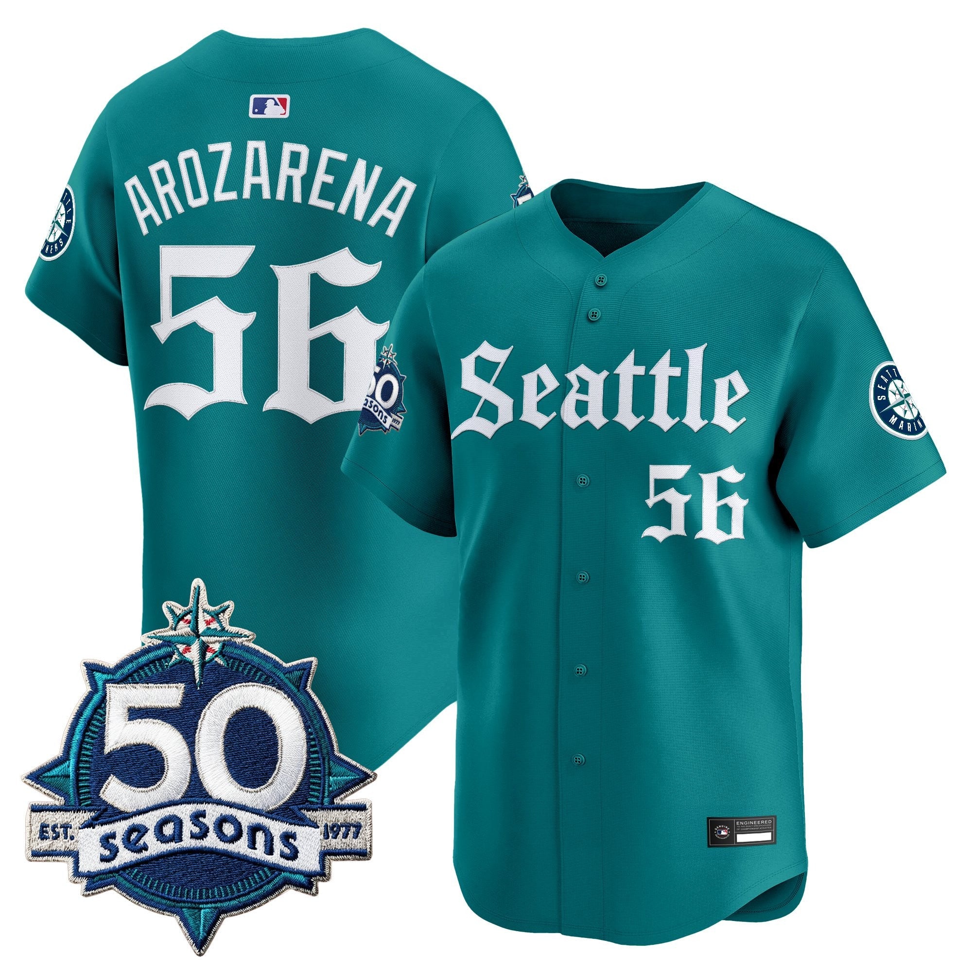 Men's Seattle Mariners 50 Seasons Patch Vapor Premier Limited Jersey - Gothic Edition - All Stitched