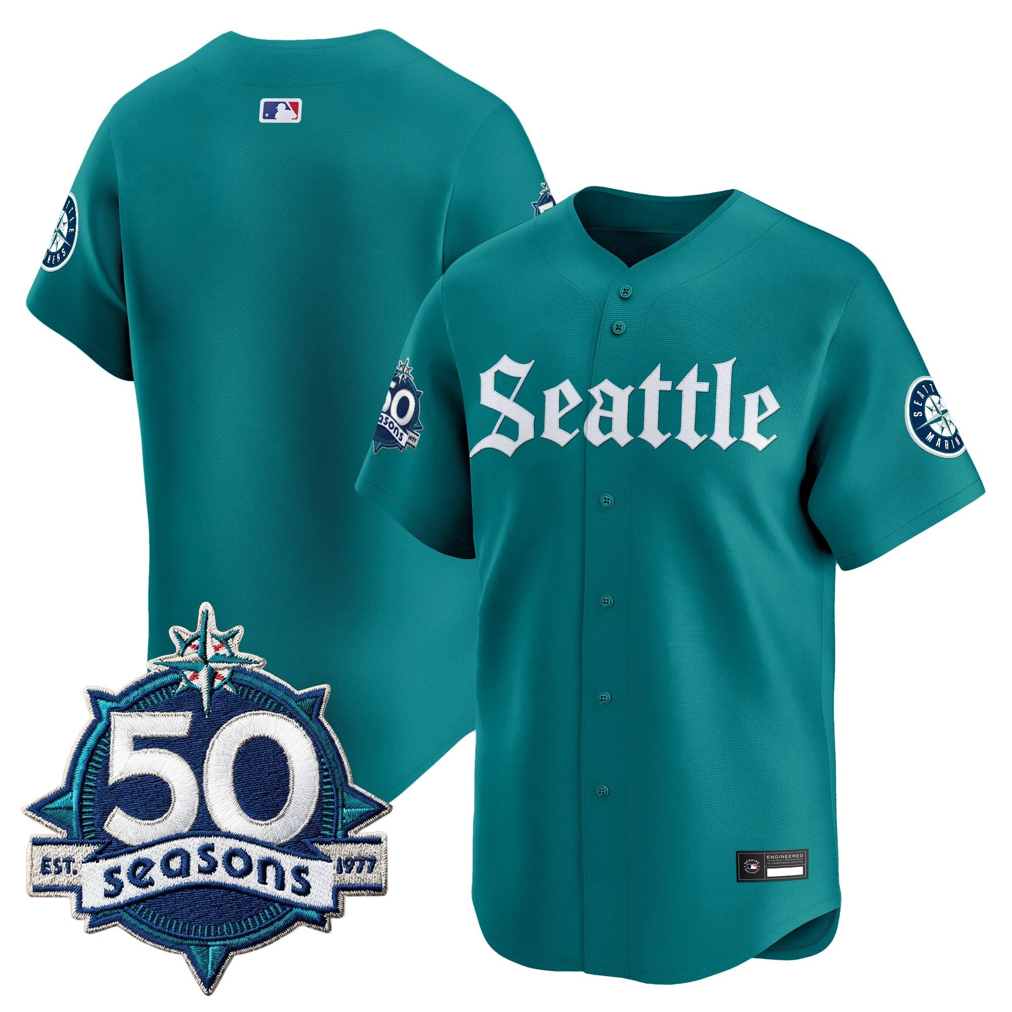 Men's Seattle Mariners 50 Seasons Patch Vapor Premier Limited Jersey - Gothic Edition - All Stitched