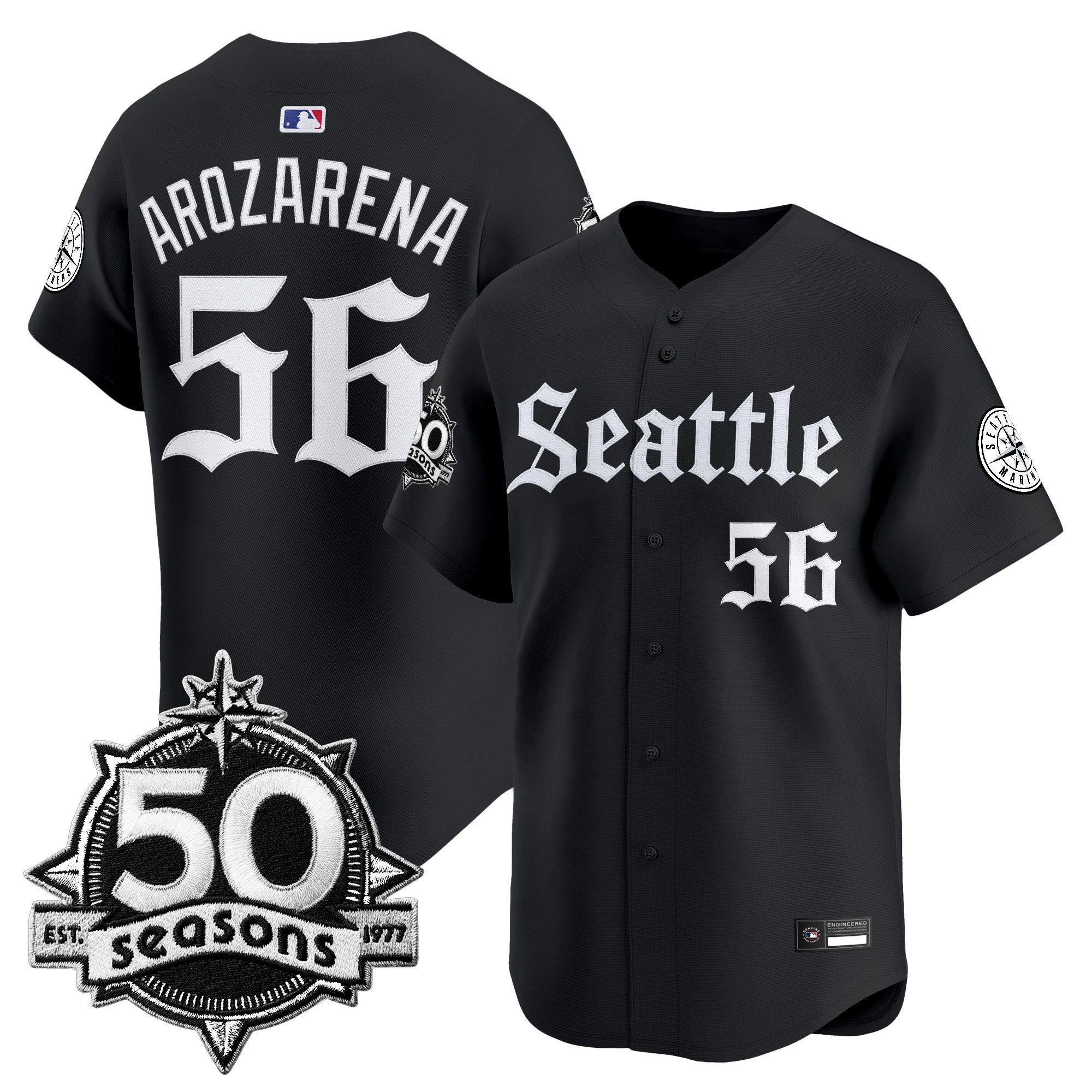 Men's Seattle Mariners 50 Seasons Patch Vapor Premier Limited Jersey - Gothic Edition - All Stitched