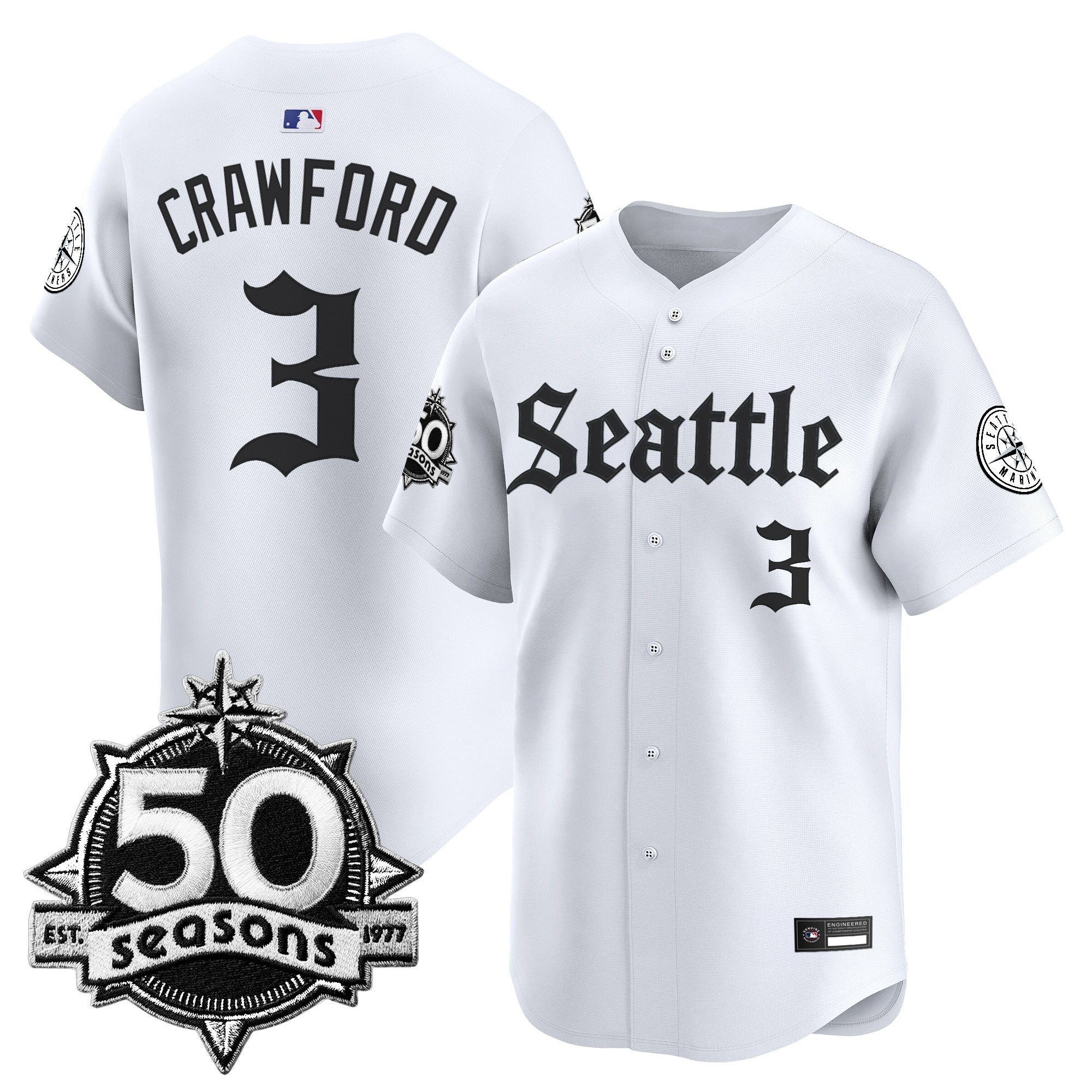 Men's Seattle Mariners 50 Seasons Patch Vapor Premier Limited Jersey - Gothic Edition - All Stitched