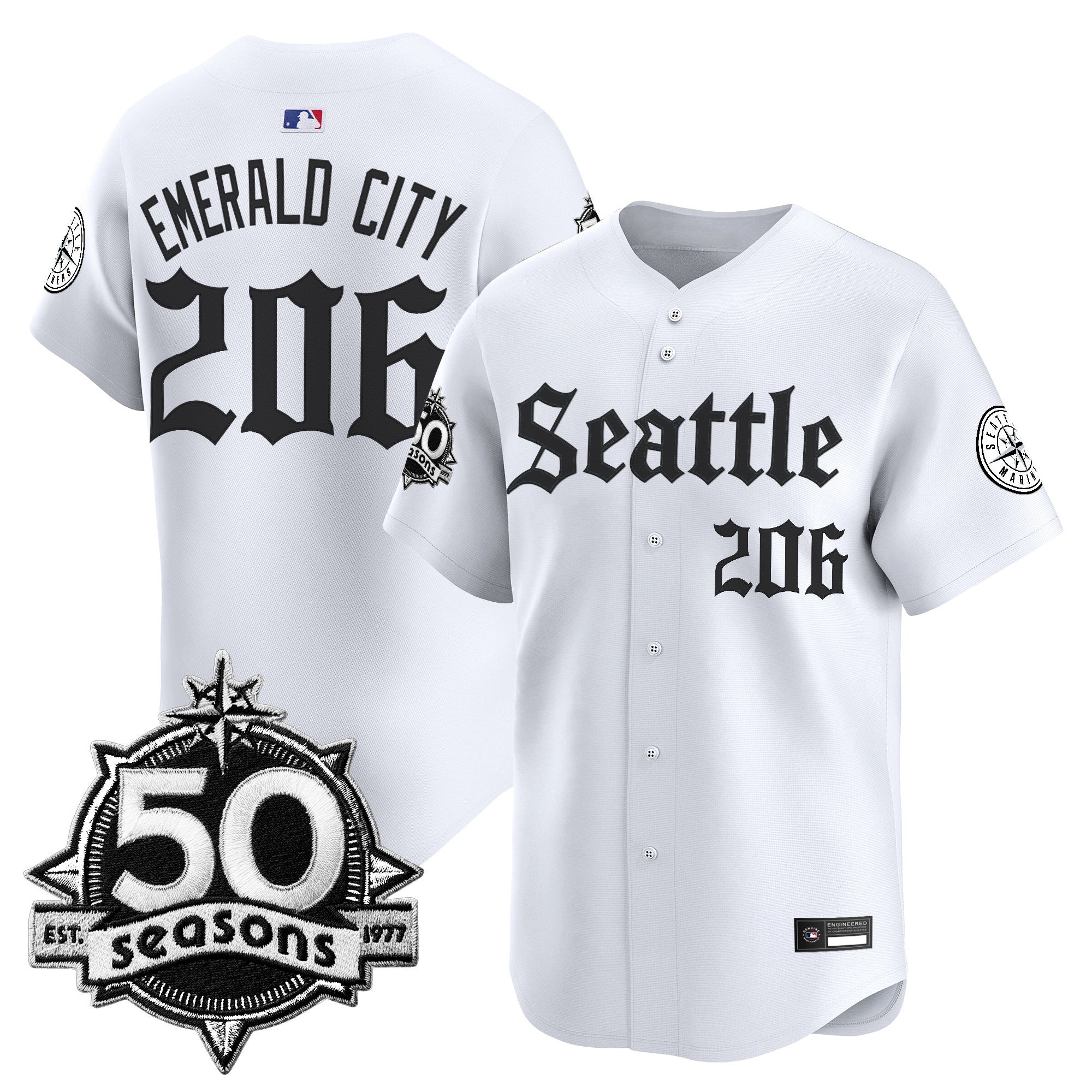 Men's Seattle Mariners 50 Seasons Patch Vapor Premier Limited Jersey - Gothic Edition - All Stitched