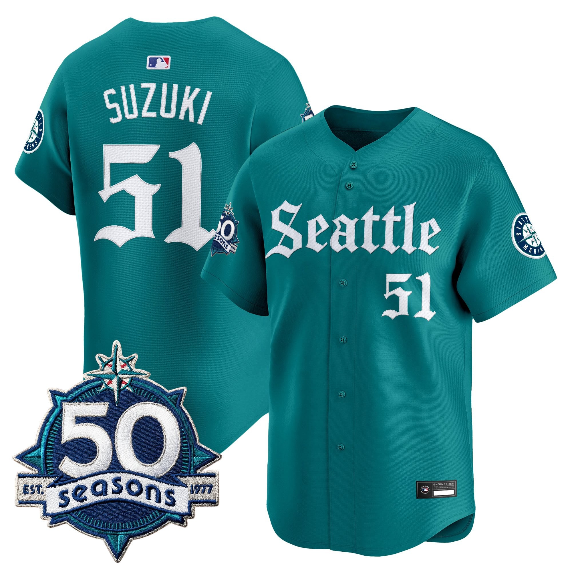 Men's Seattle Mariners 50 Seasons Patch Vapor Premier Limited Jersey - Gothic Edition - All Stitched