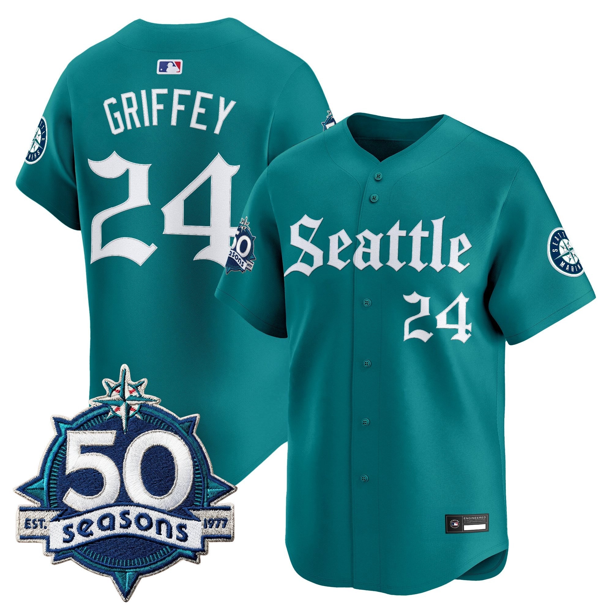 Men's Seattle Mariners 50 Seasons Patch Vapor Premier Limited Jersey - Gothic Edition - All Stitched
