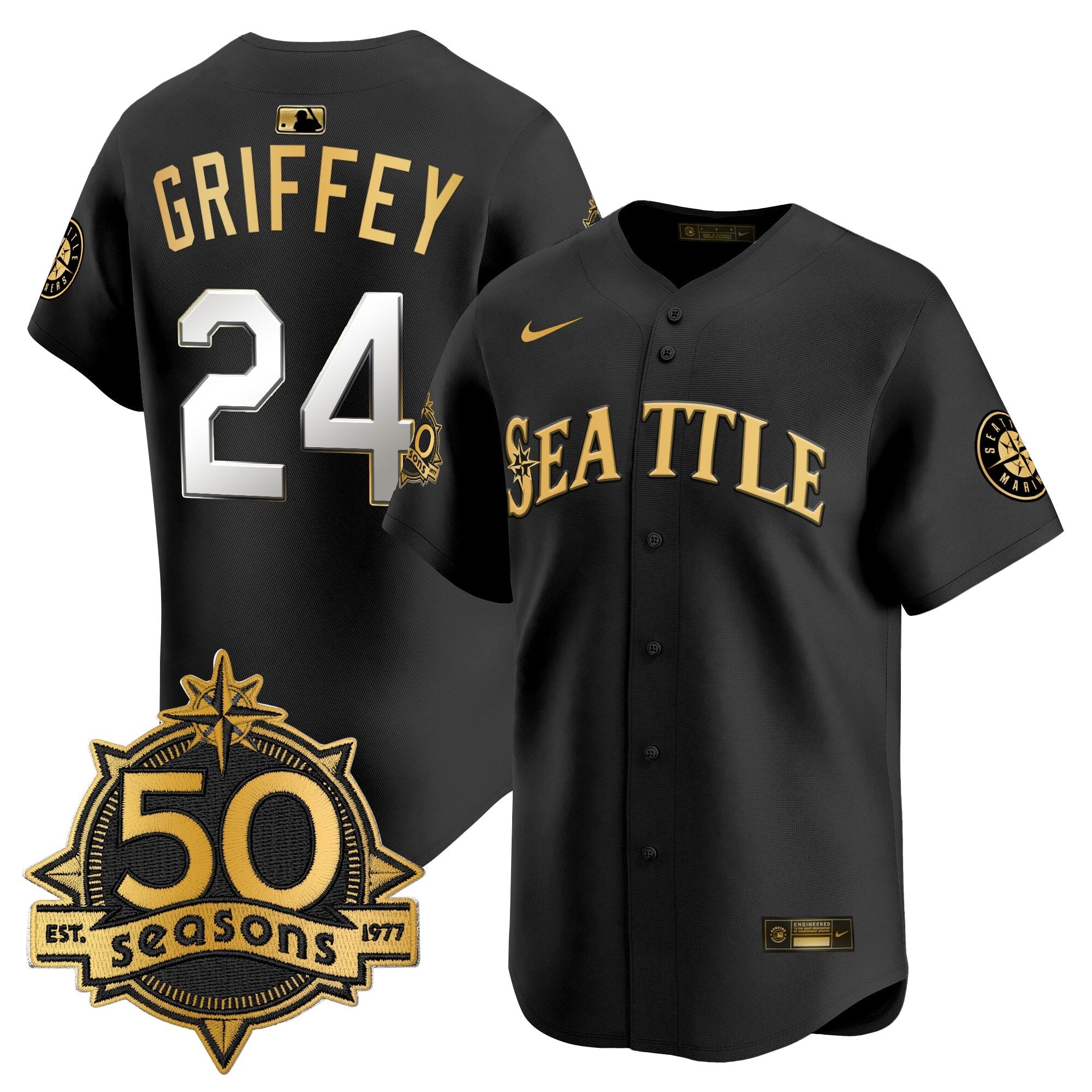 Men's Seattle Mariners 50 Seasons Patch Vapor Premier Limited Jersey - All Stitched