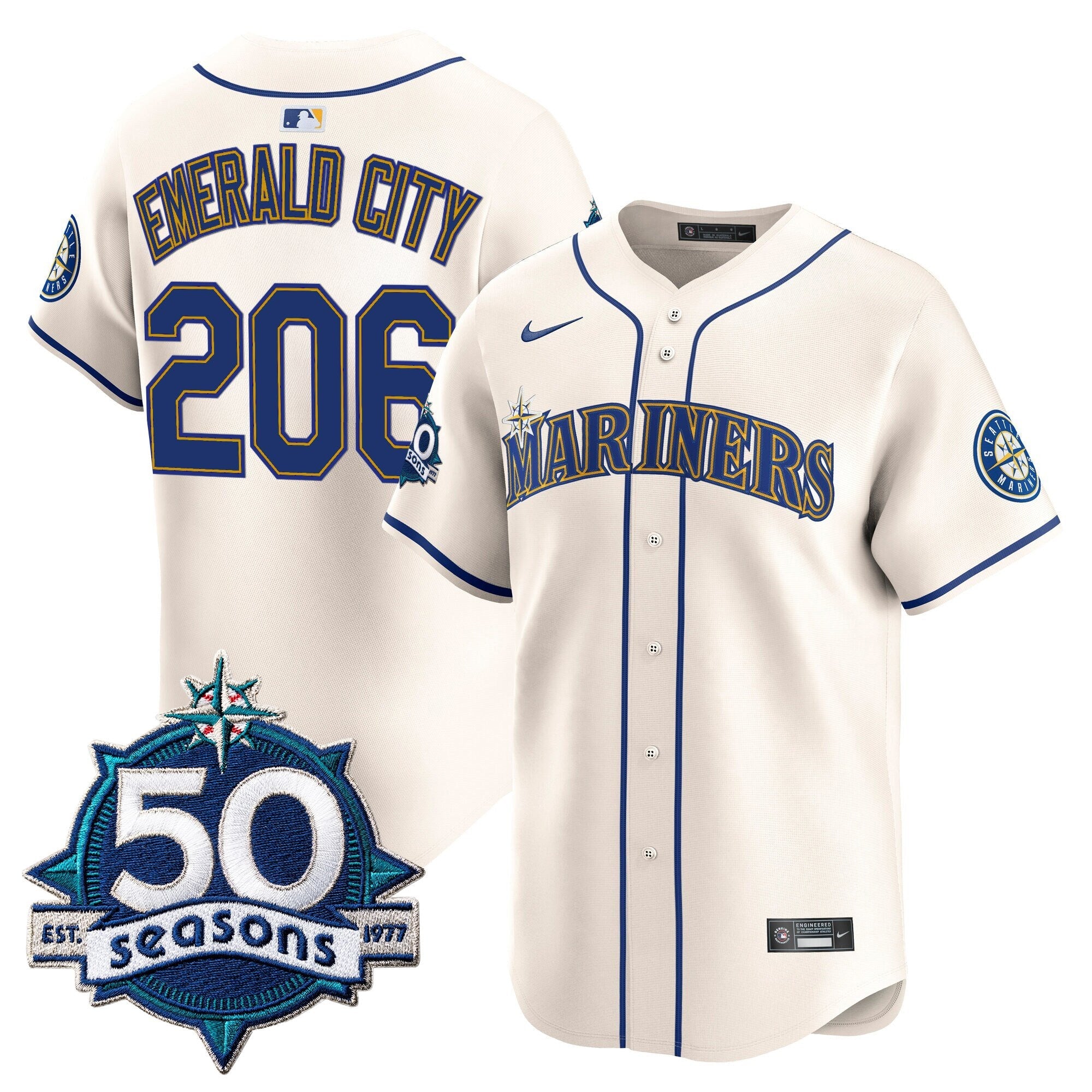 Men's Seattle Mariners 50 Seasons Patch Vapor Premier Limited Jersey - All Stitched