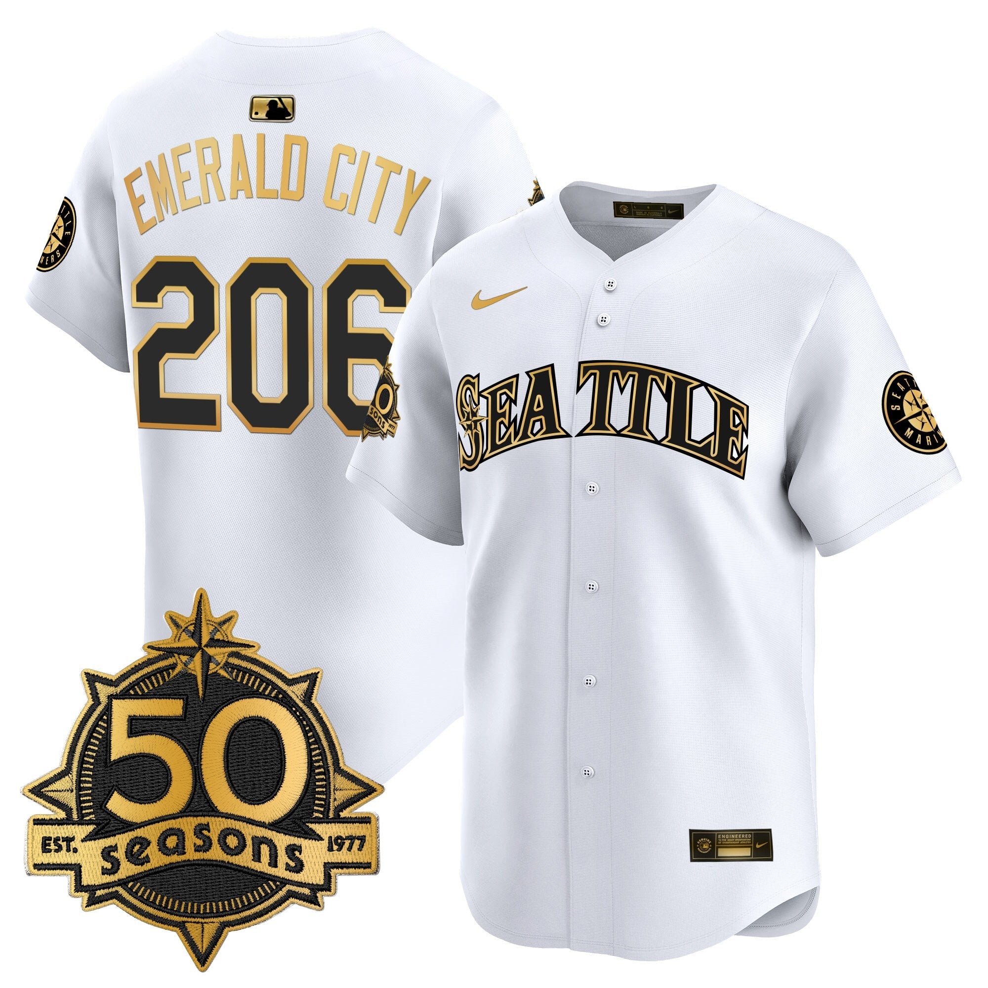 Men's Seattle Mariners 50 Seasons Patch Vapor Premier Limited Jersey - All Stitched